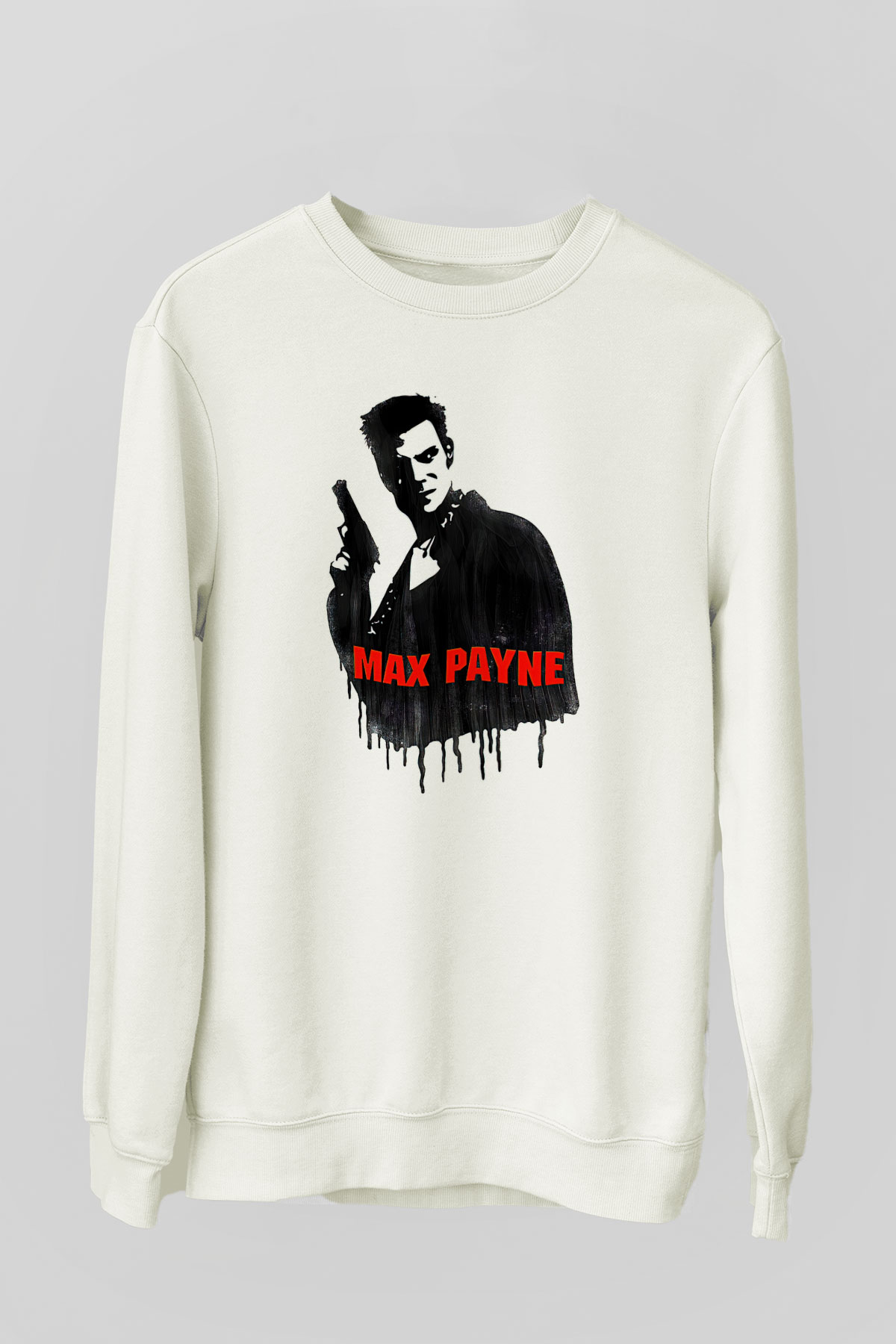 Max Payne Baskılı Beyaz Unisex Sweatshirt