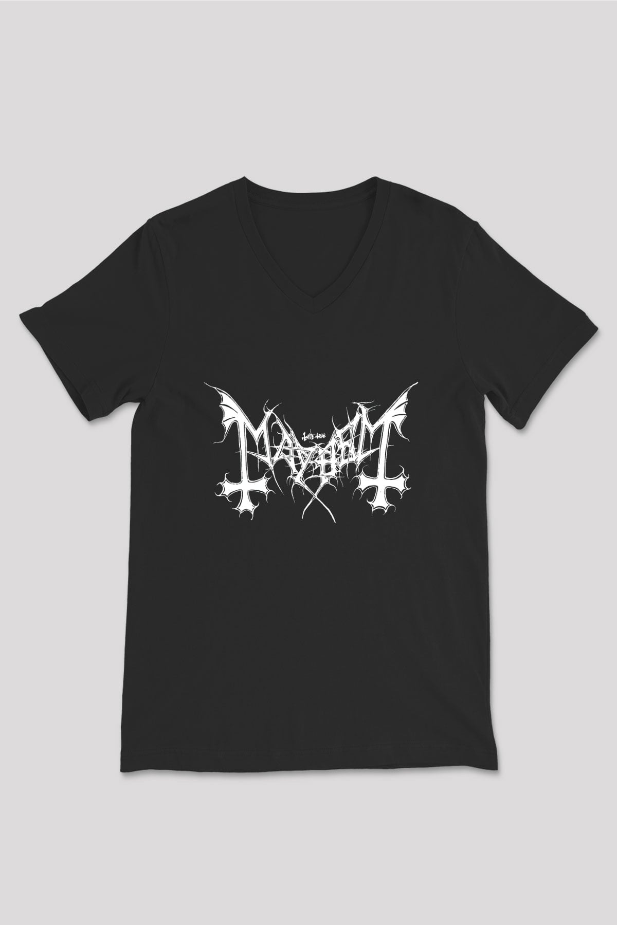 Mayhem Siyah Unisex V Yaka Tişört T-Shirt