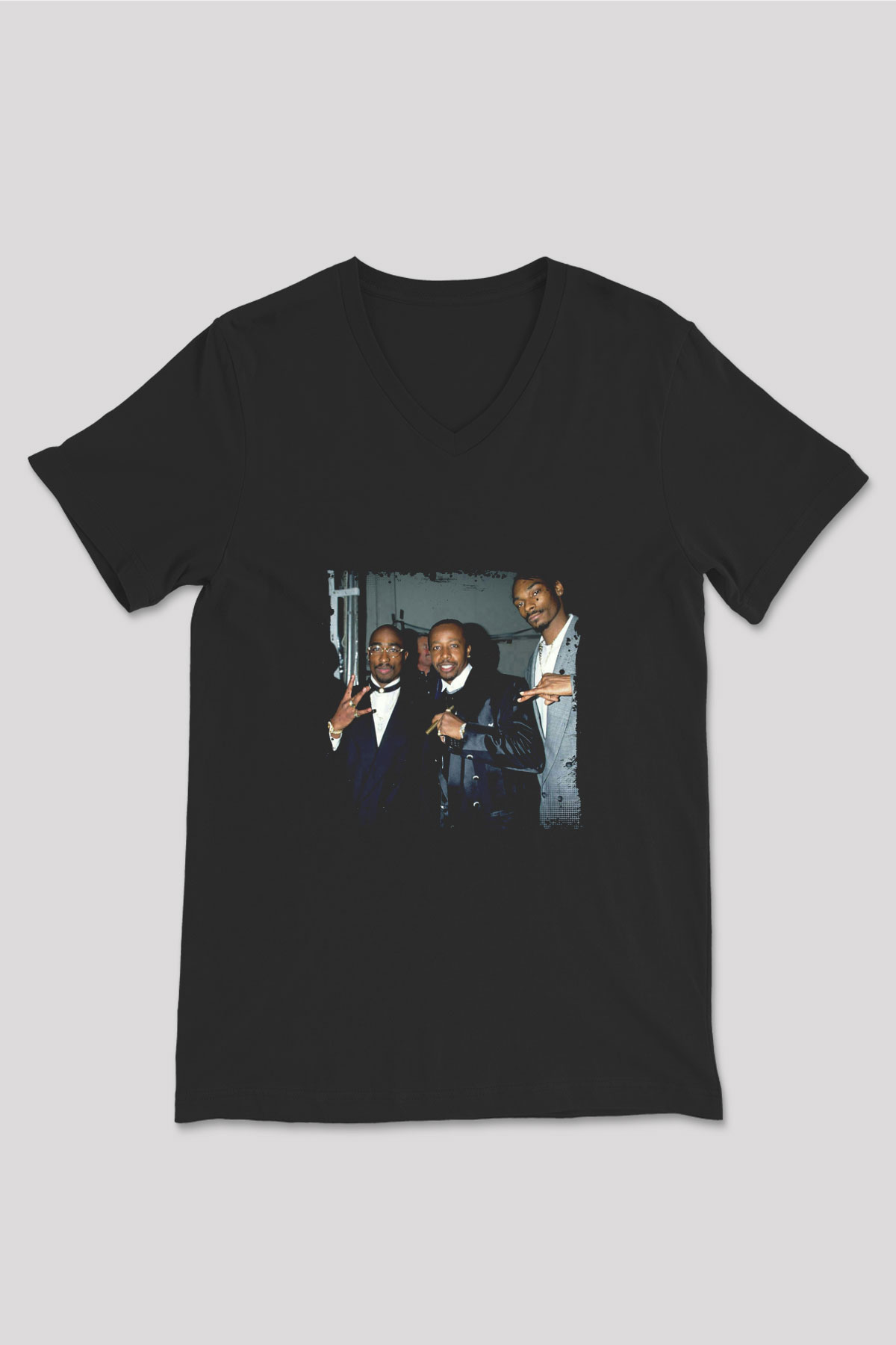 MC Hammer Baskılı Unisex Siyah V Yaka Tişört
