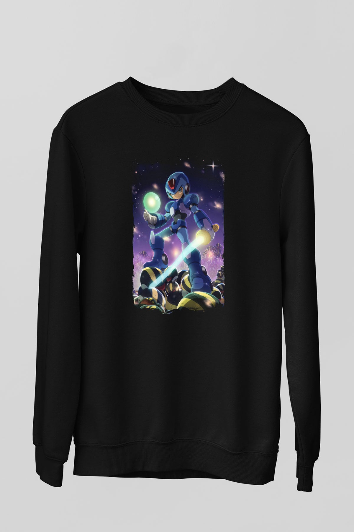 Mega Man Siyah Unisex Sweatshirt
