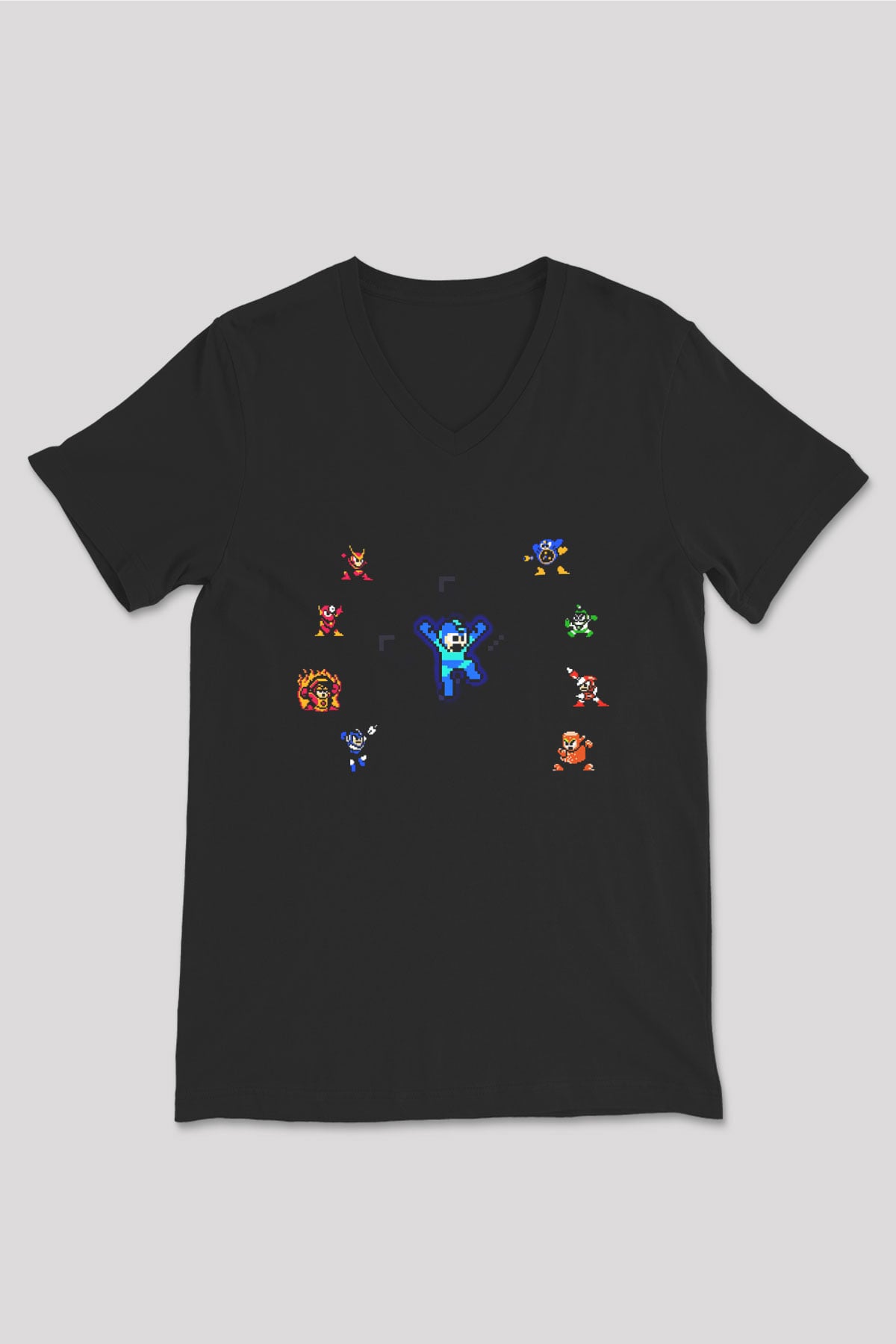 Mega Man Siyah Unisex  V Yaka Tişört