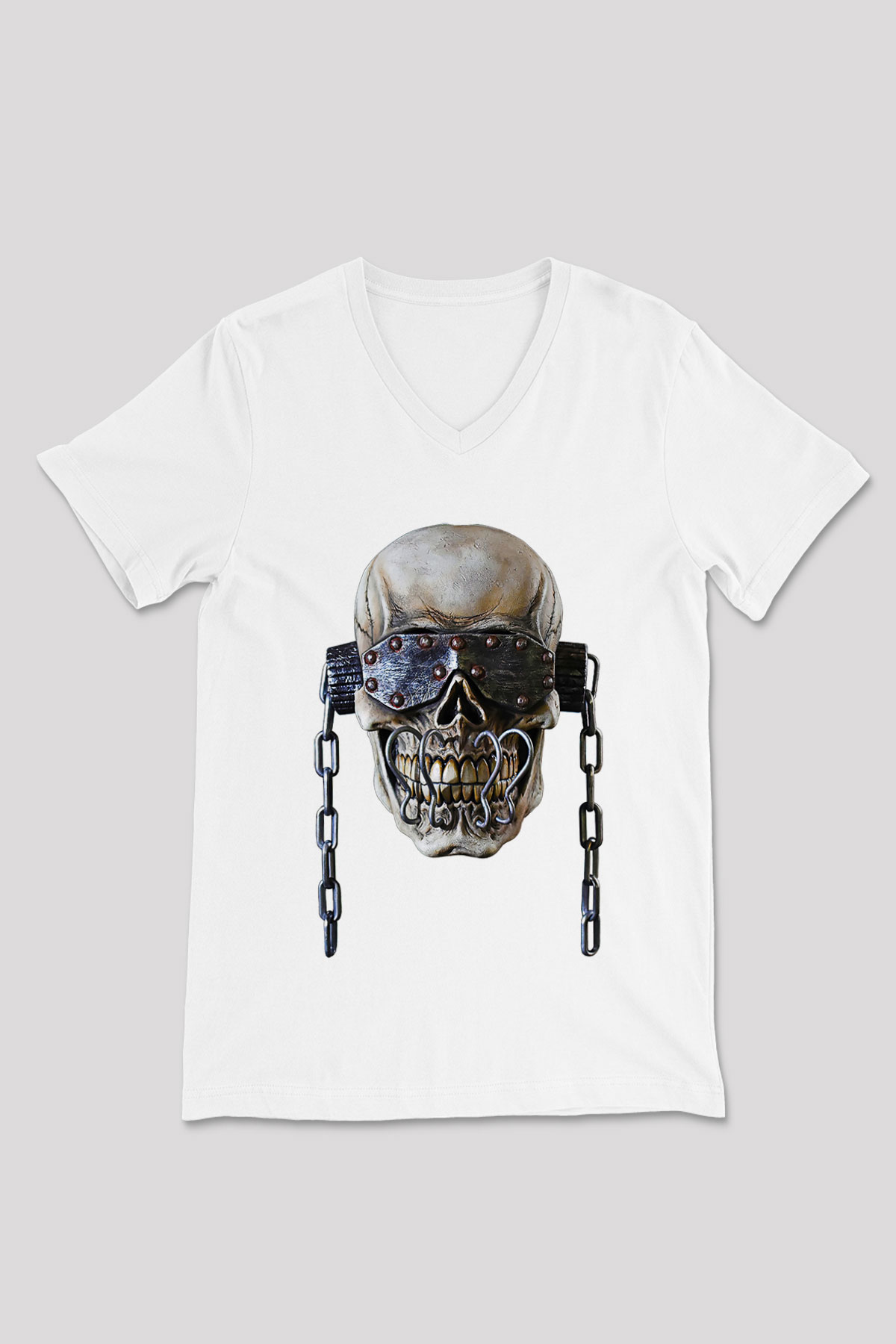 Megadeth Baskılı Beyaz Unisex V Yaka Tişört - Tshirt