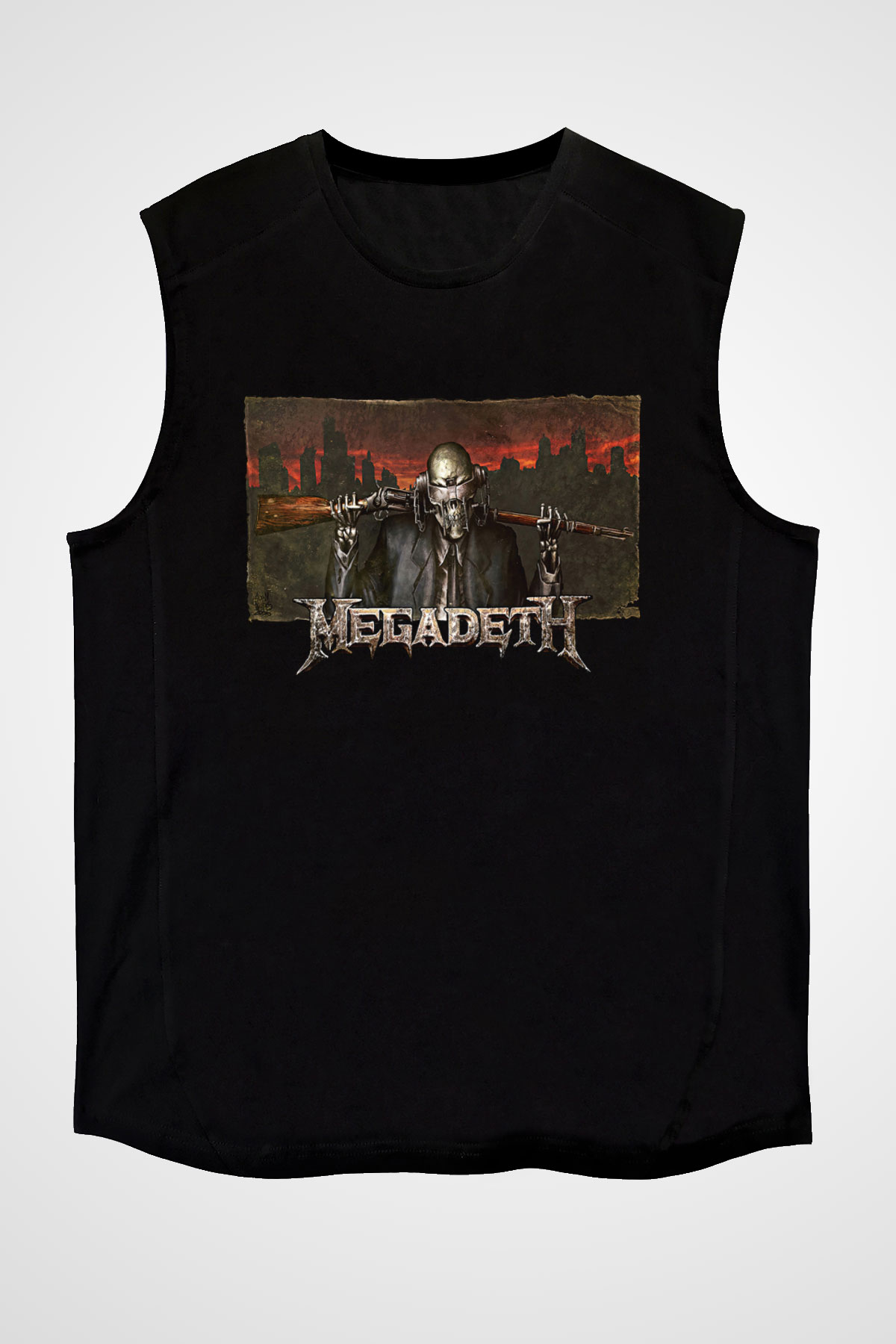 Megadeth Baskılı Unisex Siyah Kolsuz Tişört - Tshirt