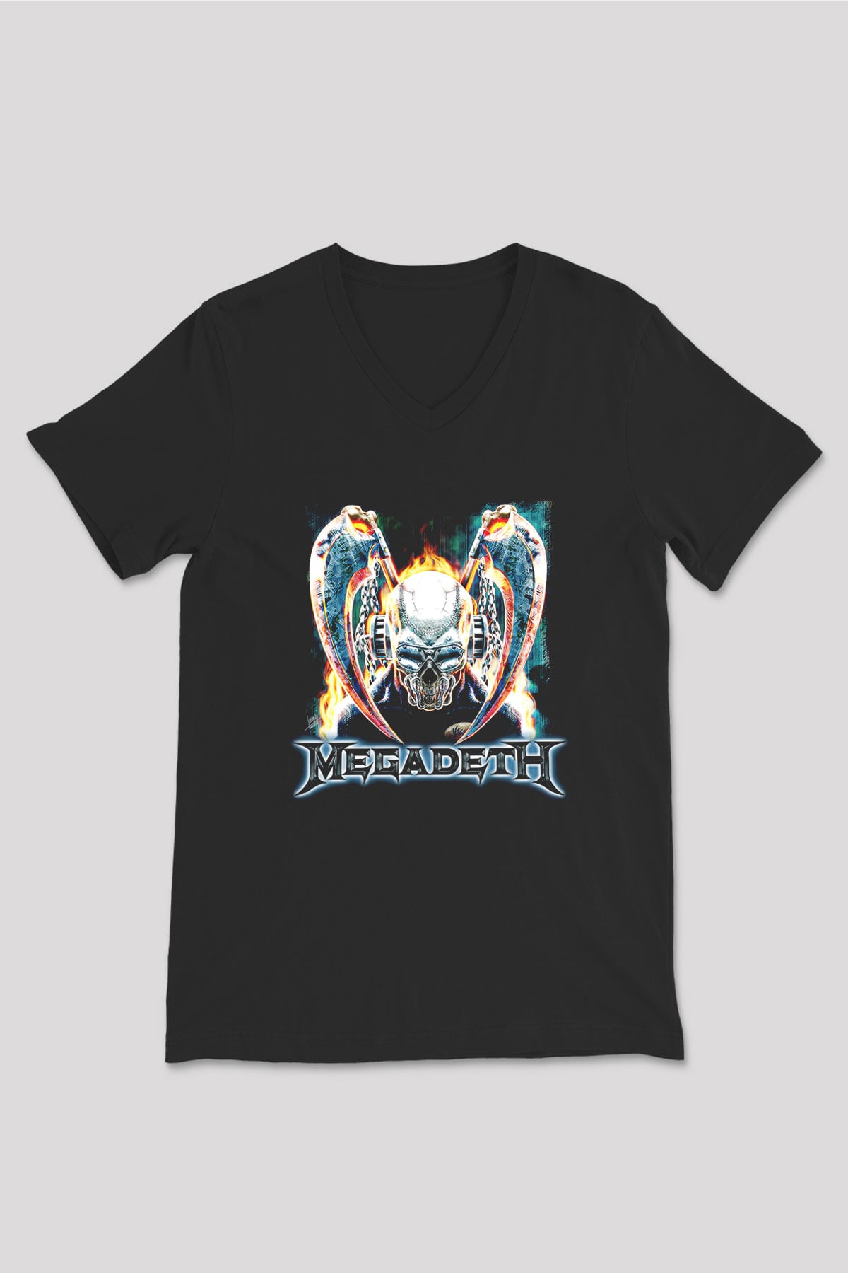 Megadeth Baskılı Unisex Siyah V Yaka Tişört - Tshirt