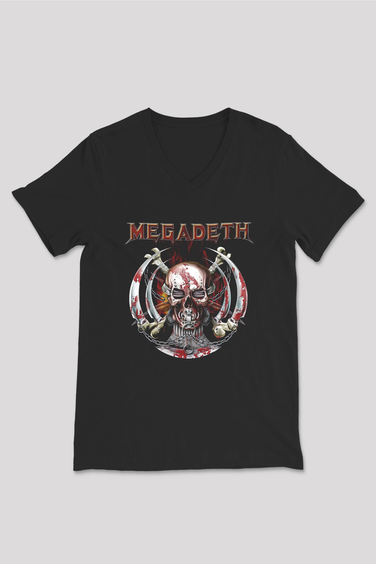 Megadeth Baskılı Unisex Siyah V Yaka Tişört - Tshirt
