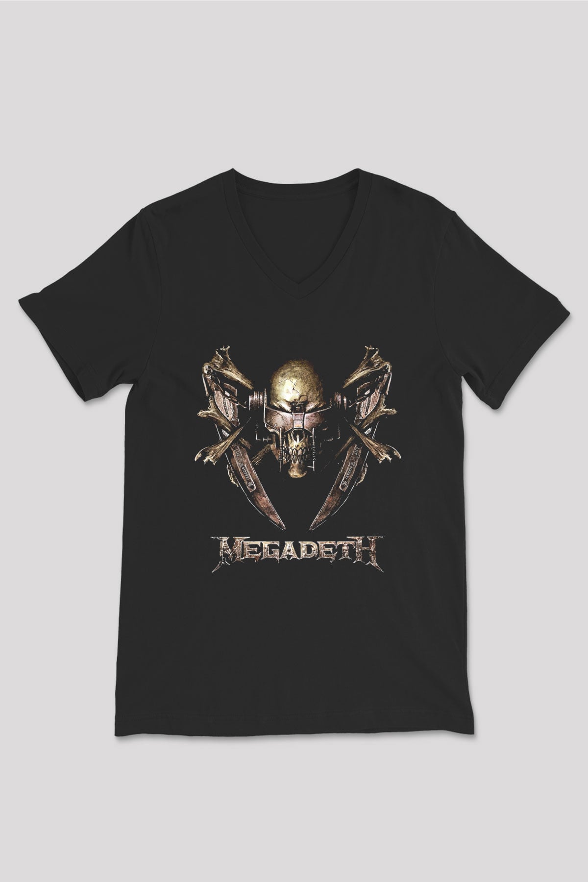 Megadeth Baskılı Unisex Siyah V Yaka Tişört - Tshirt