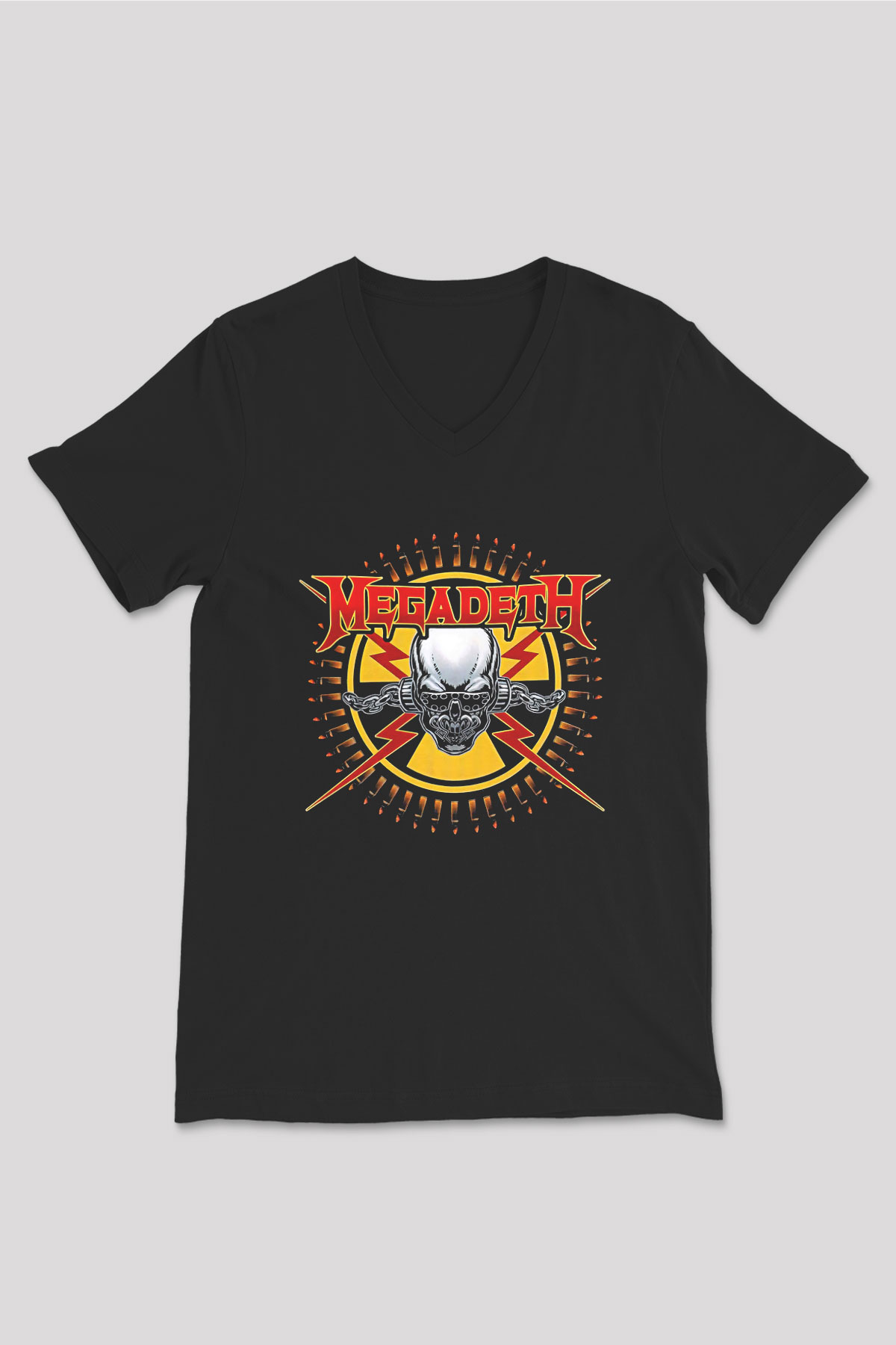 Megadeth Baskılı Unisex Siyah V Yaka Tişört - Tshirt
