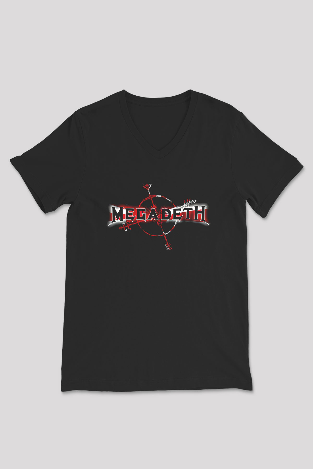 Megadeth Baskılı Unisex Siyah V Yaka Tişört - Tshirt