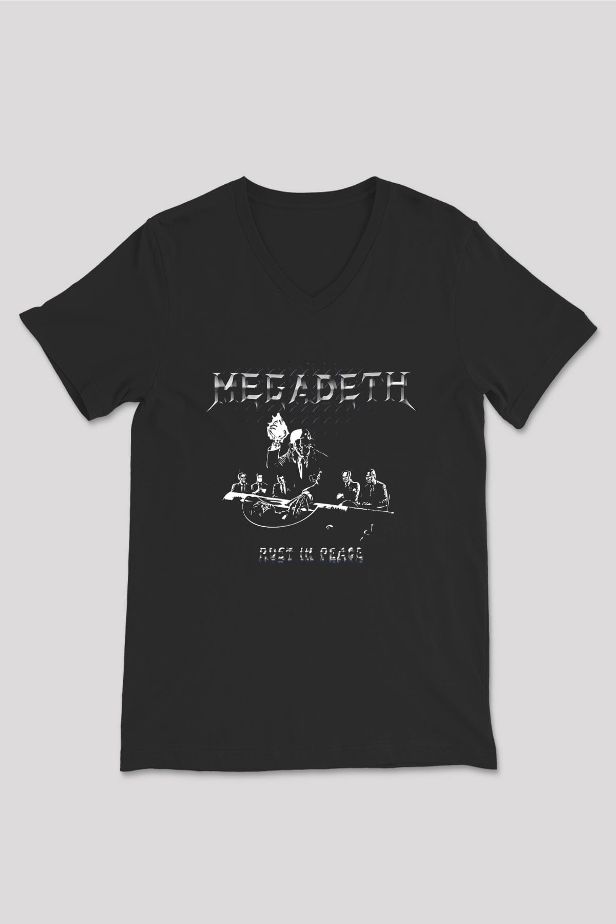 Megadeth Baskılı Unisex Siyah V Yaka Tişört - Tshirt