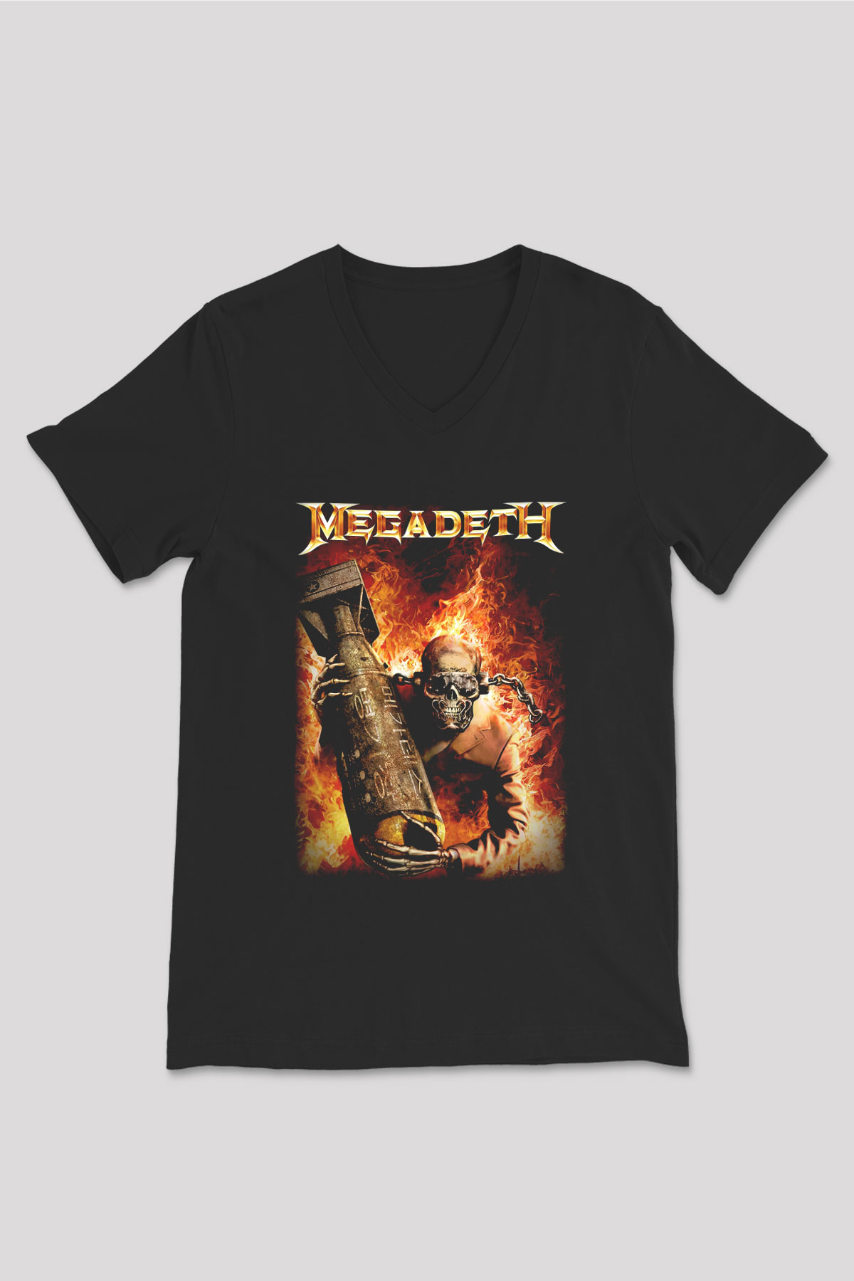Megadeth Siyah Unisex V Yaka Tişört T-Shirt