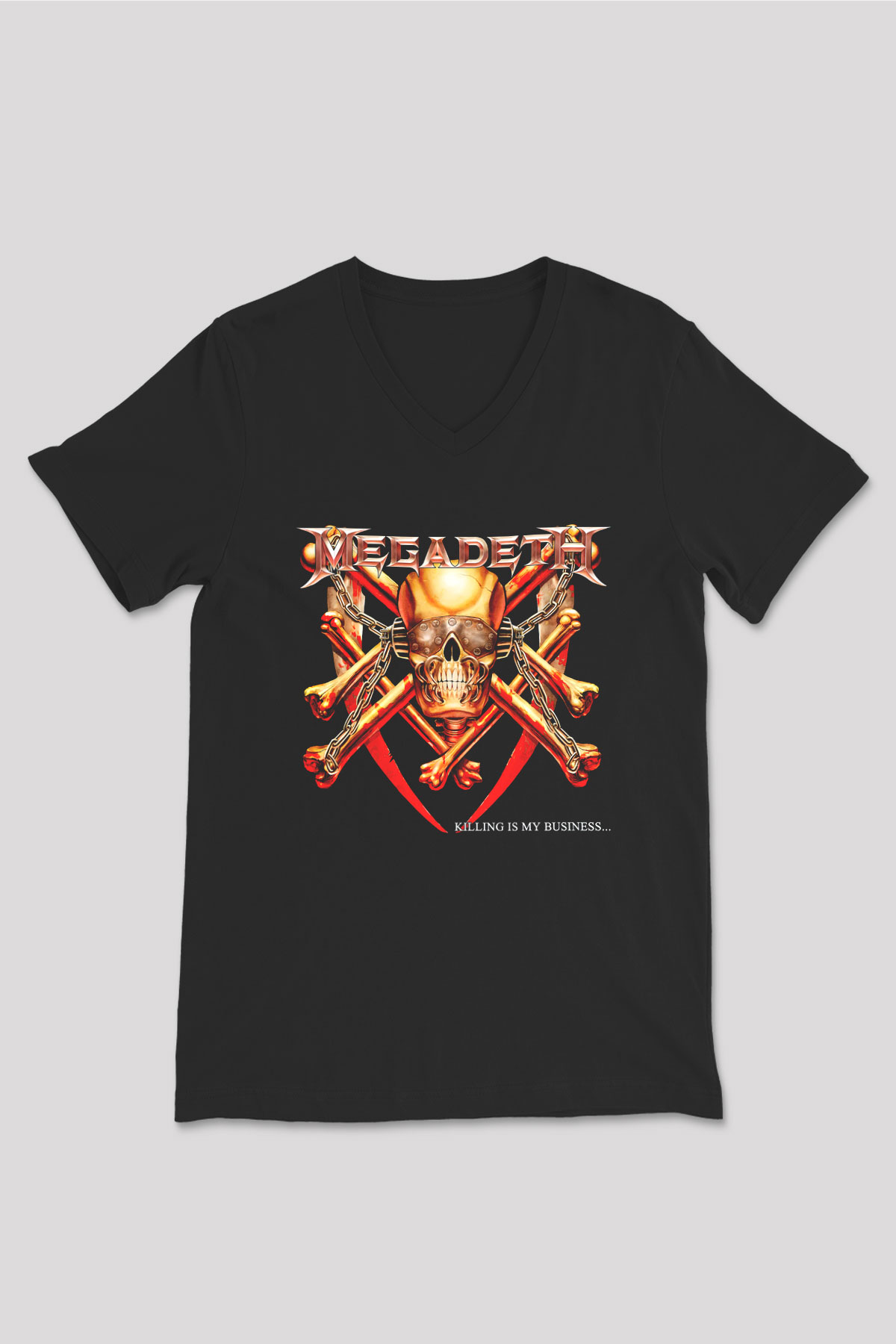 Megadeth Siyah Unisex V Yaka Tişört T-Shirt
