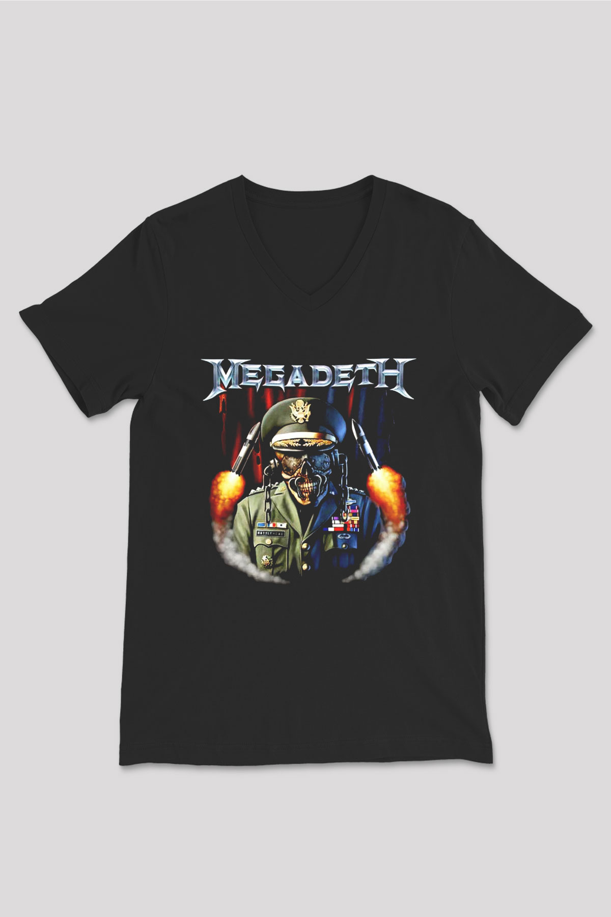 Megadeth Siyah Unisex V Yaka Tişört T-Shirt