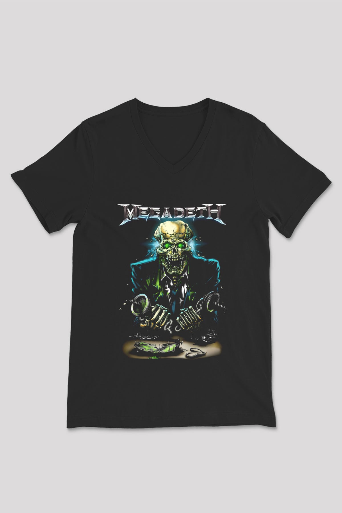 Megadeth Siyah Unisex V Yaka Tişört T-Shirt