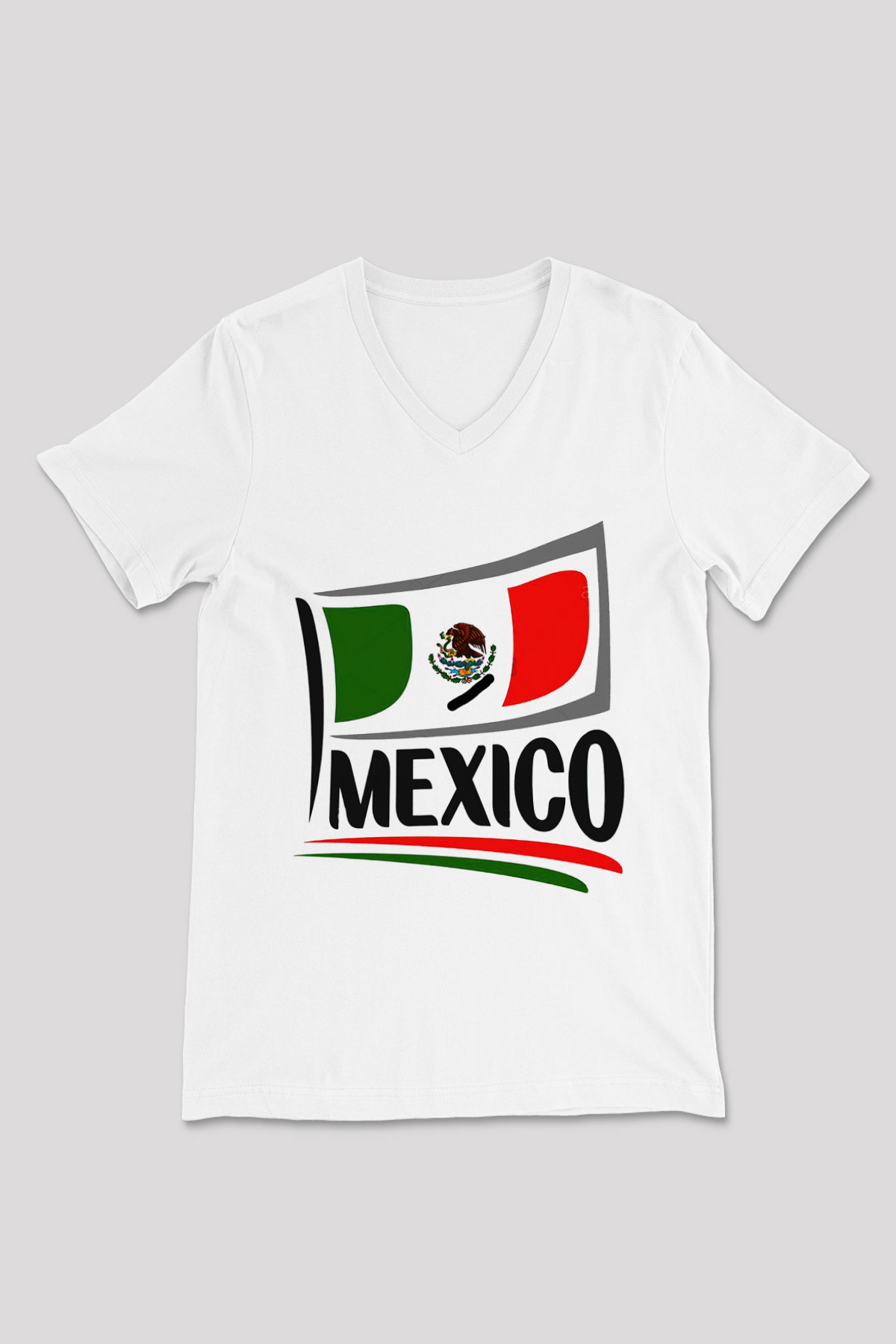 Meksika Beyaz Unisex V Yaka Tişört T-Shirt