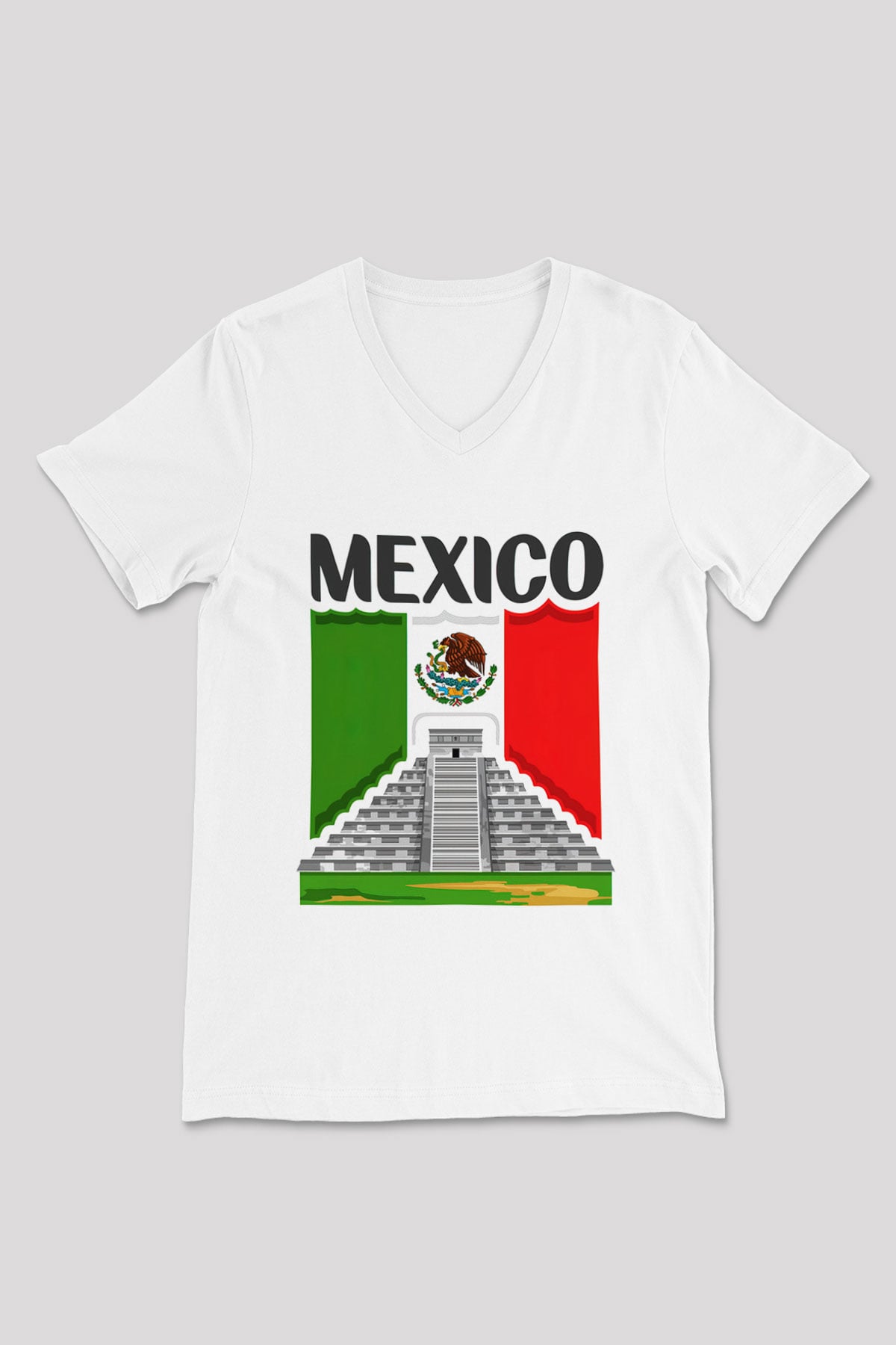 Meksika Beyaz Unisex V Yaka Tişört T-Shirt
