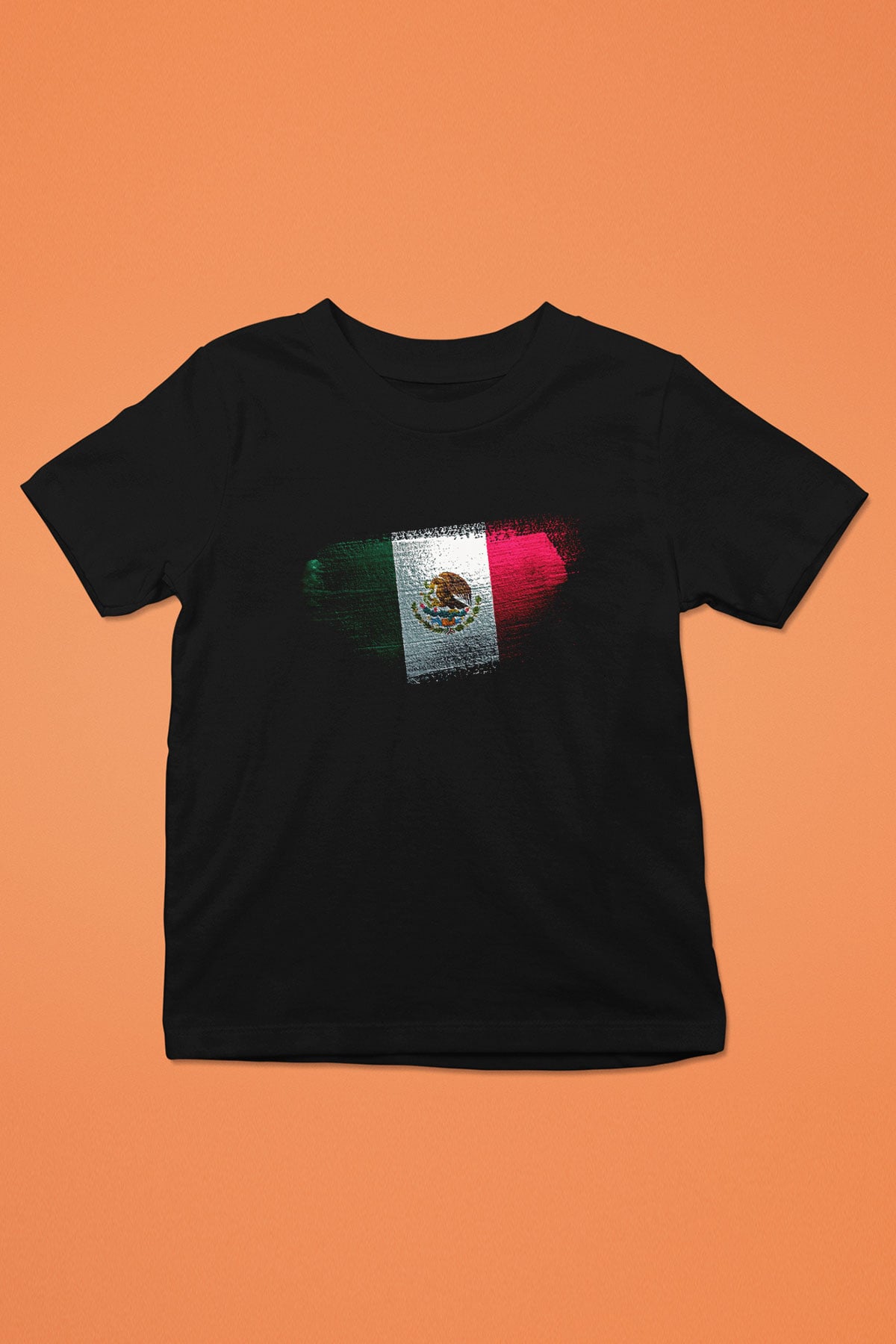 Meksika - Mexico Bayrağı Baskılı Unisex Siyah Çocuk Tişörtü