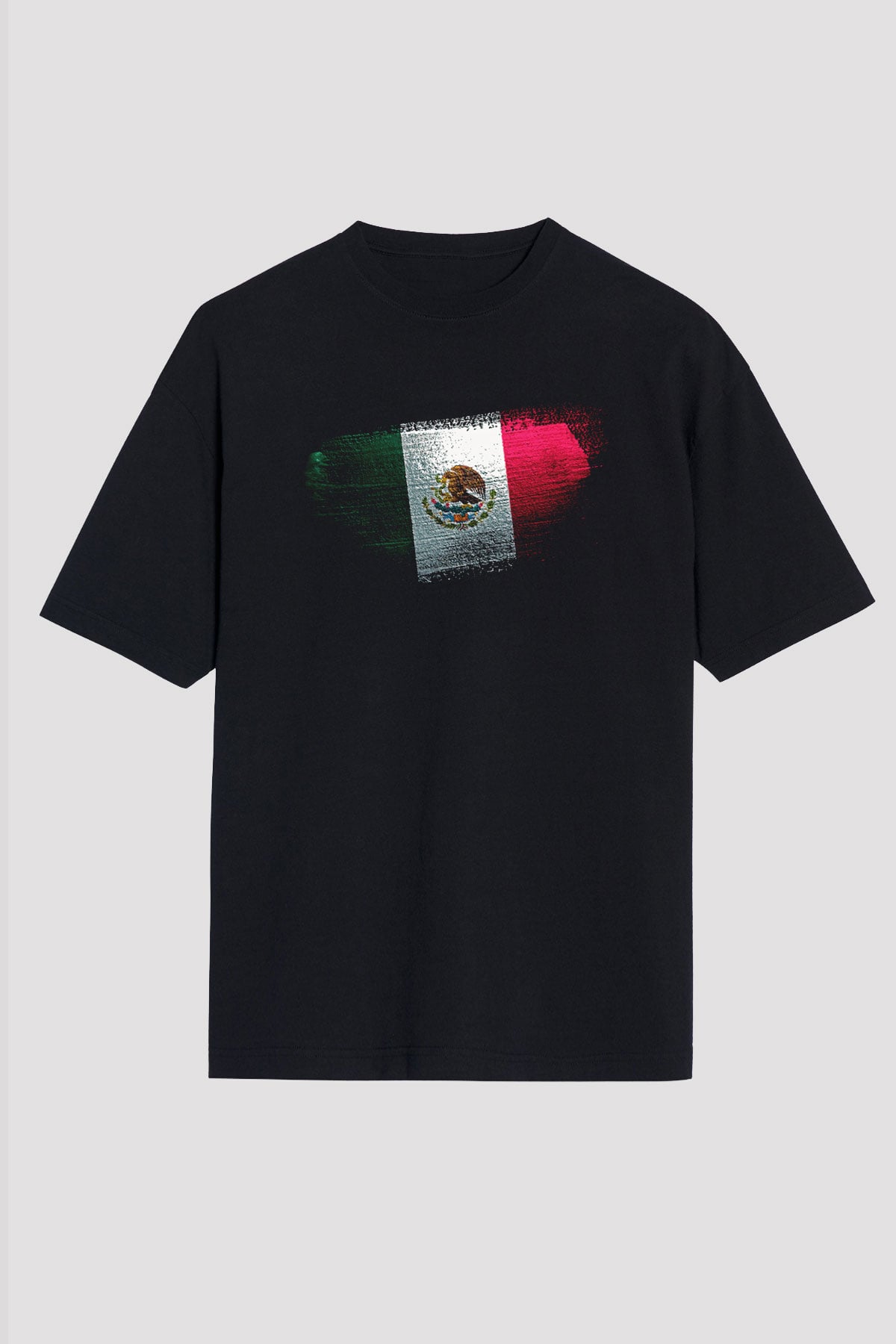 Meksika - Mexico Bayrağı Baskılı Unisex Siyah Oversize Tişört