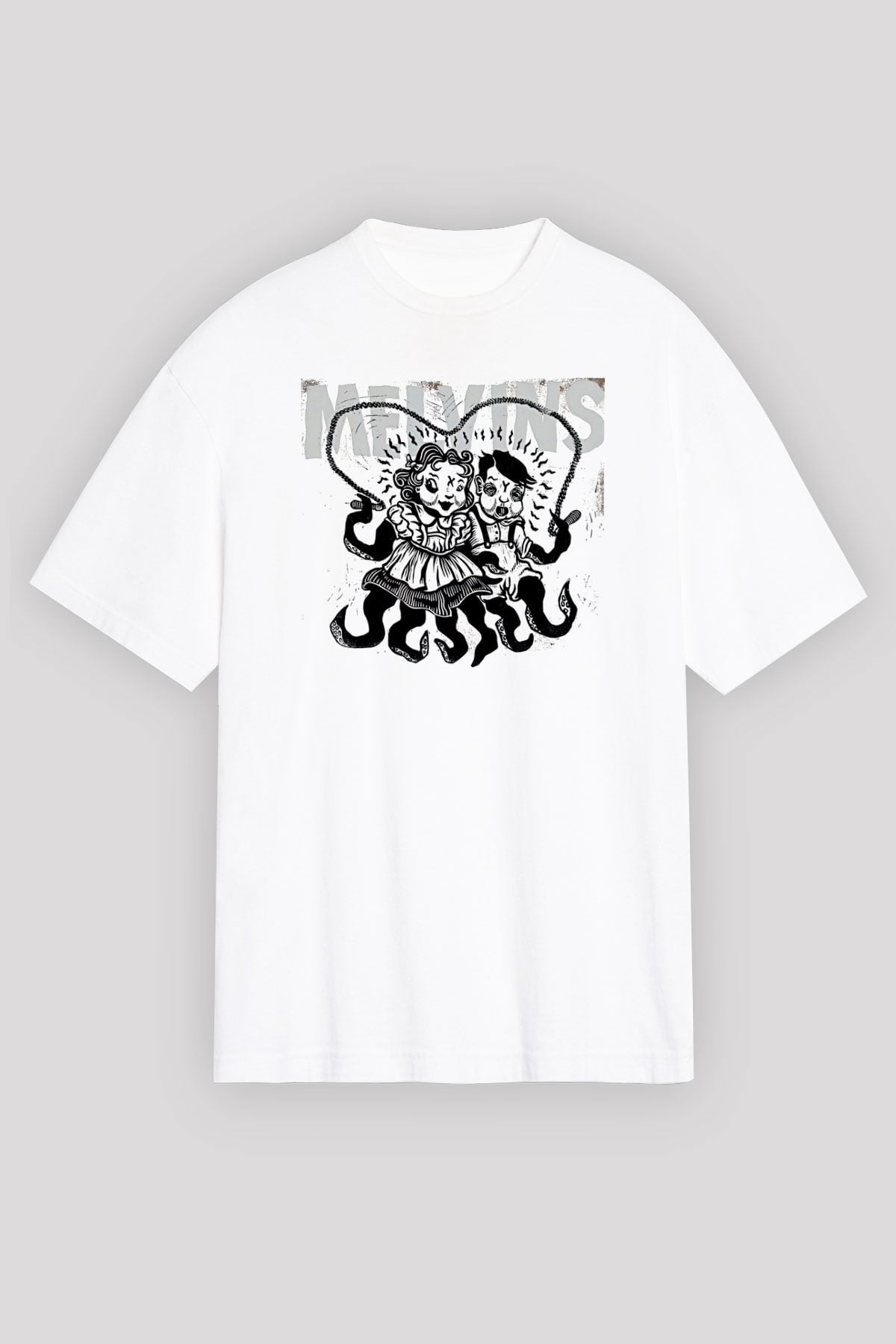 Melvins Baskılı Beyaz Unisex Oversize Tişört - Tshirt