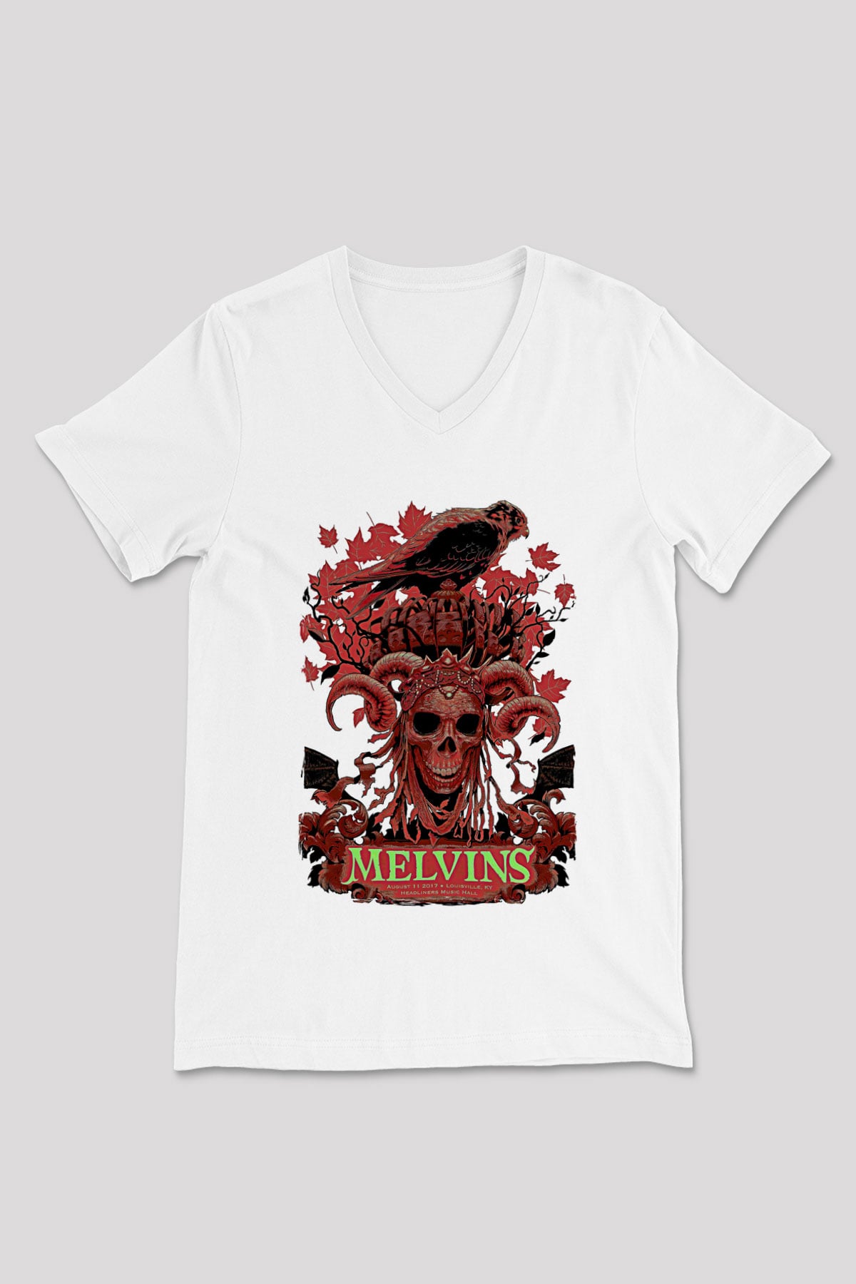 Melvins Baskılı Beyaz Unisex V Yaka Tişört - Tshirt