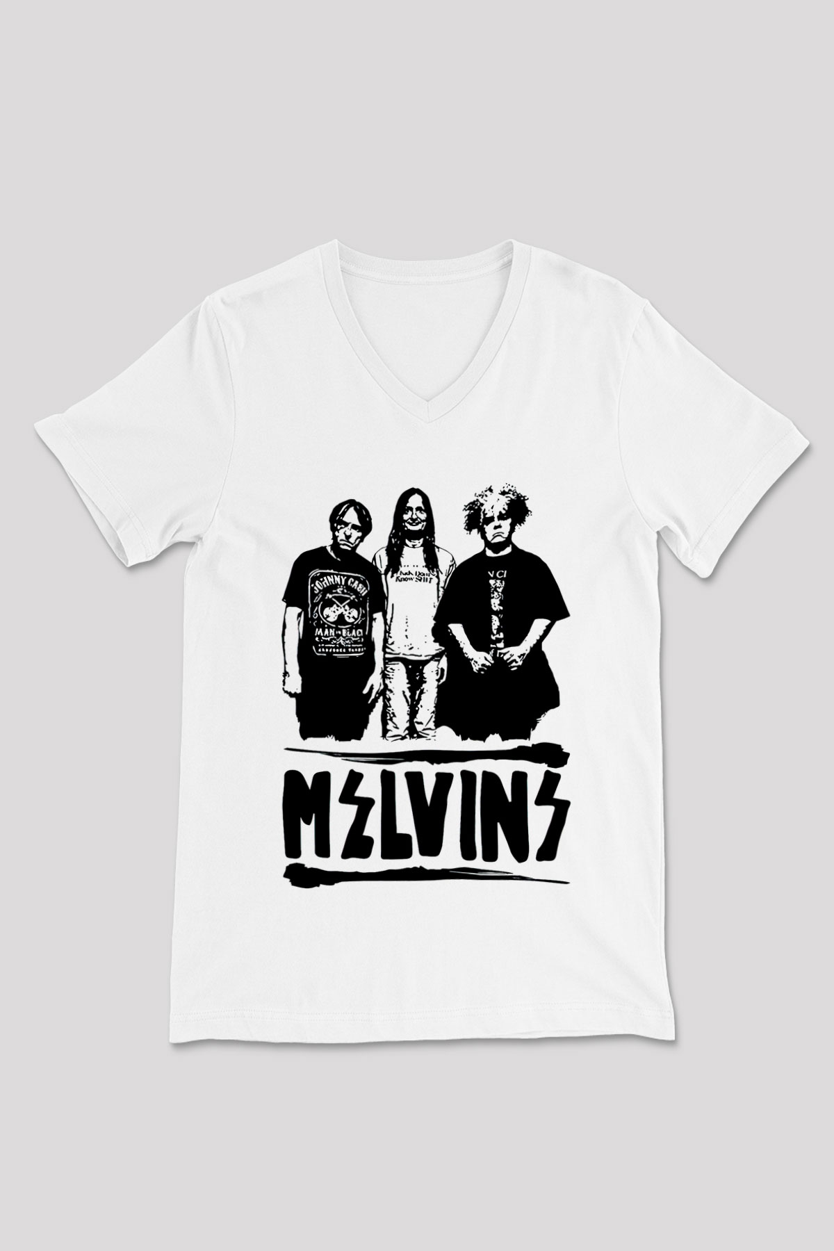 Melvins Baskılı Beyaz Unisex V Yaka Tişört - Tshirt