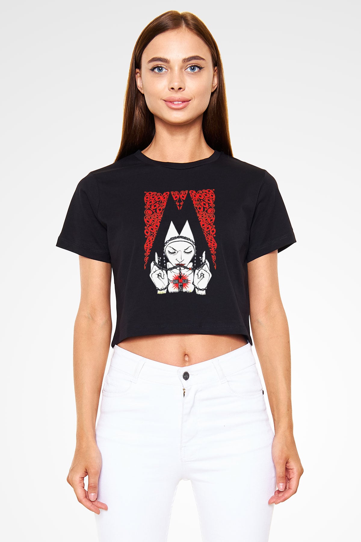 Melvins Baskılı Siyah Crop Top Kadın Tişört - Tshirt