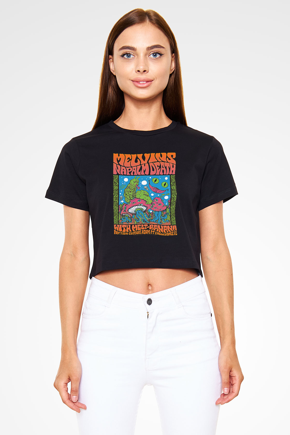 Melvins Baskılı Siyah Crop Top Kadın Tişört - Tshirt