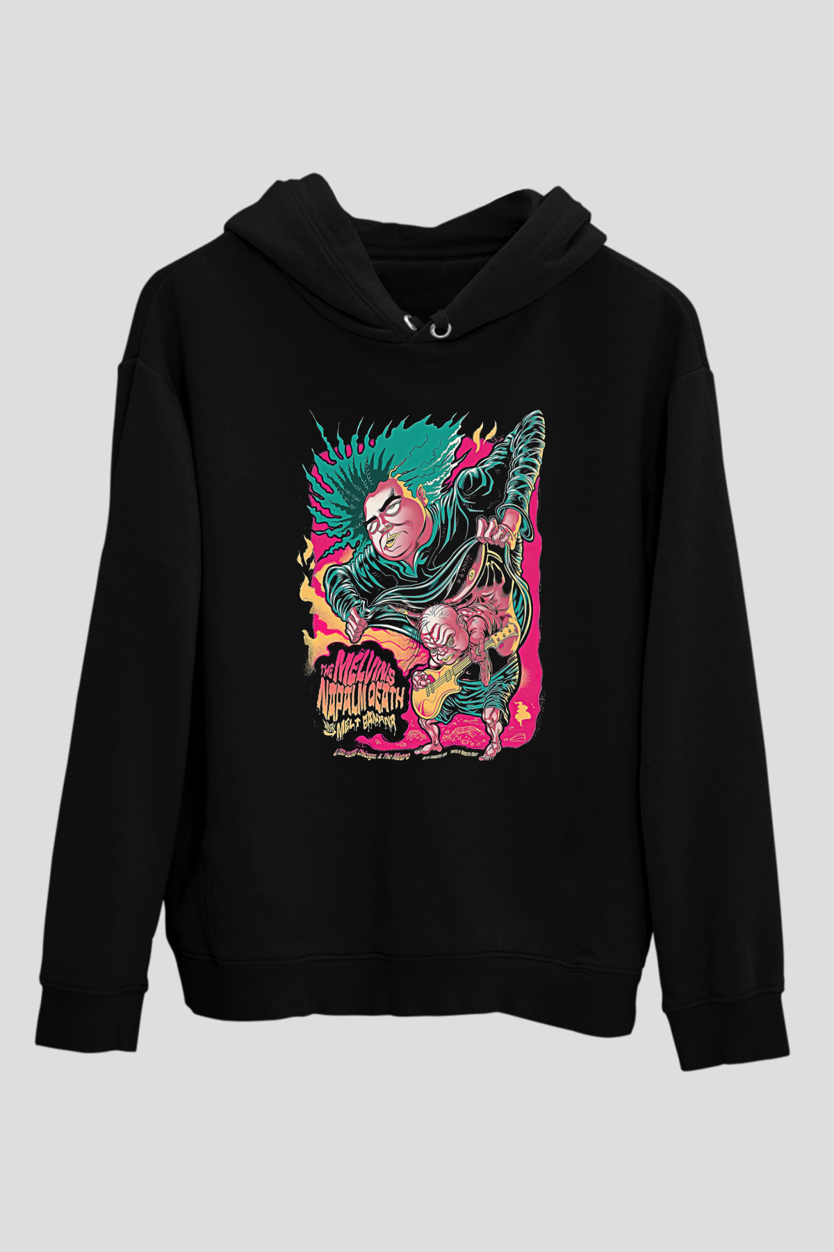 Melvins Baskılı Unisex Siyah Kapüşonlu Sweatshirt