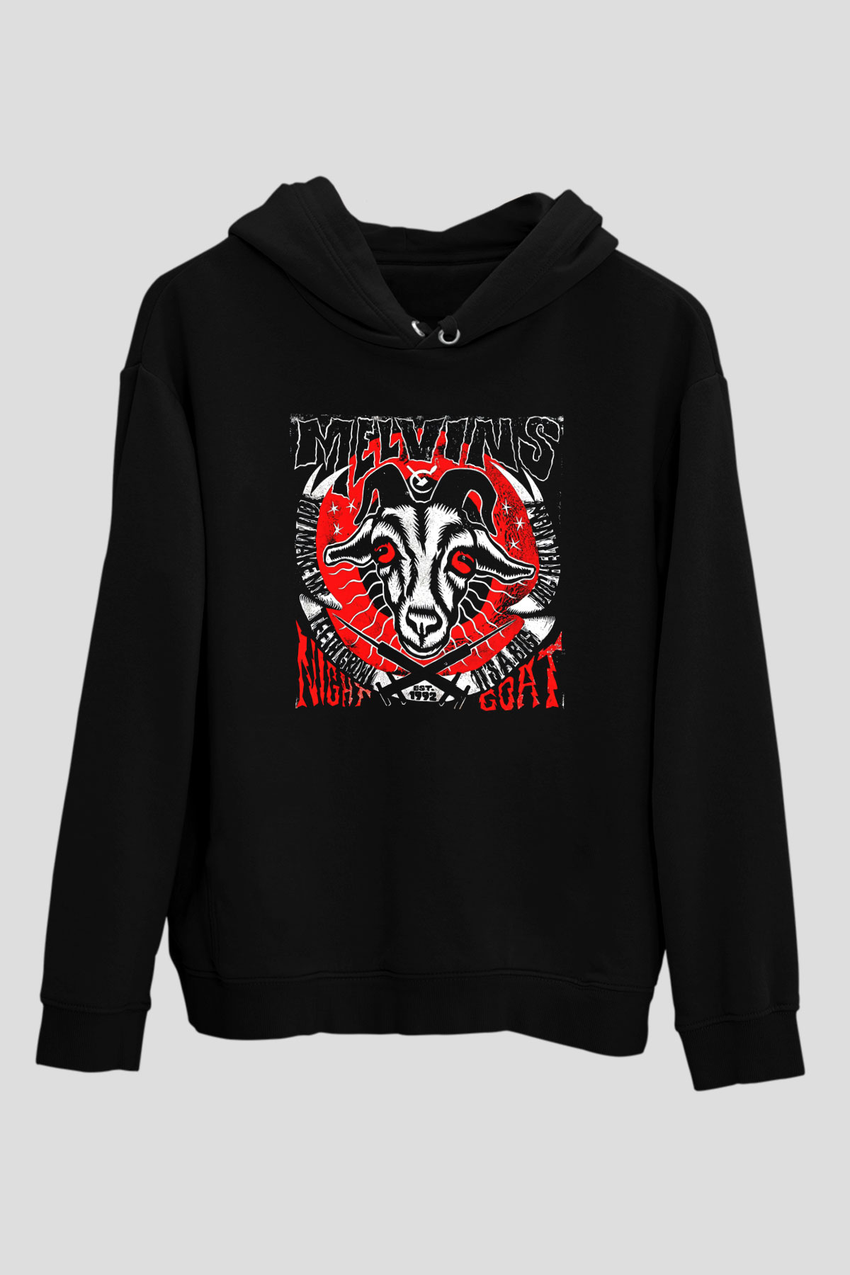 Melvins Baskılı Unisex Siyah Kapüşonlu Sweatshirt