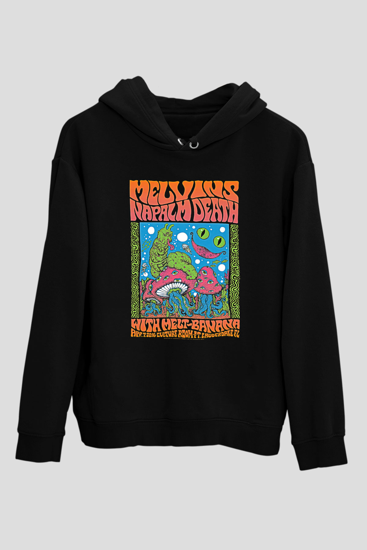 Melvins Baskılı Unisex Siyah Kapüşonlu Sweatshirt