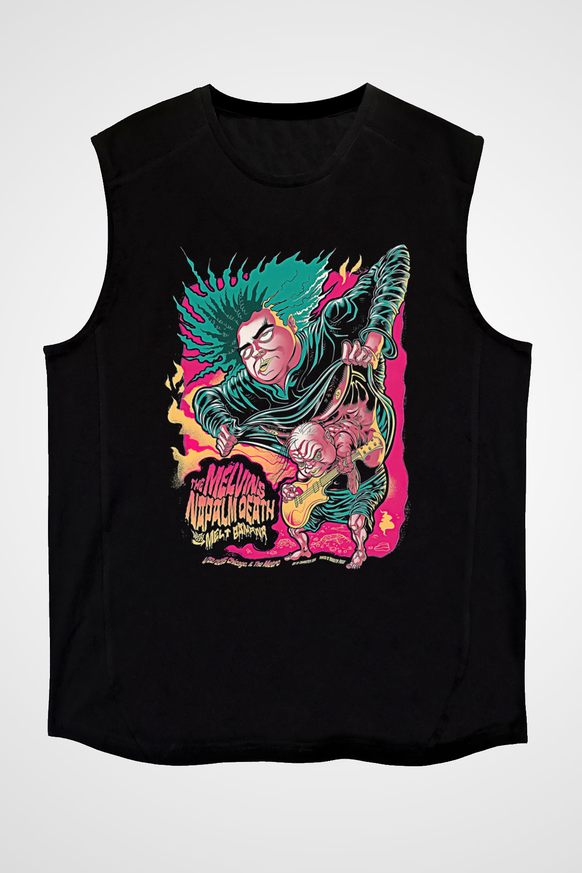 Melvins Baskılı Unisex Siyah Kolsuz Tişört - Tshirt