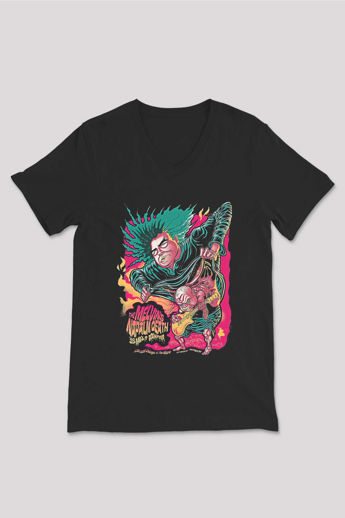 Melvins Baskılı Unisex Siyah V Yaka Tişört - Tshirt