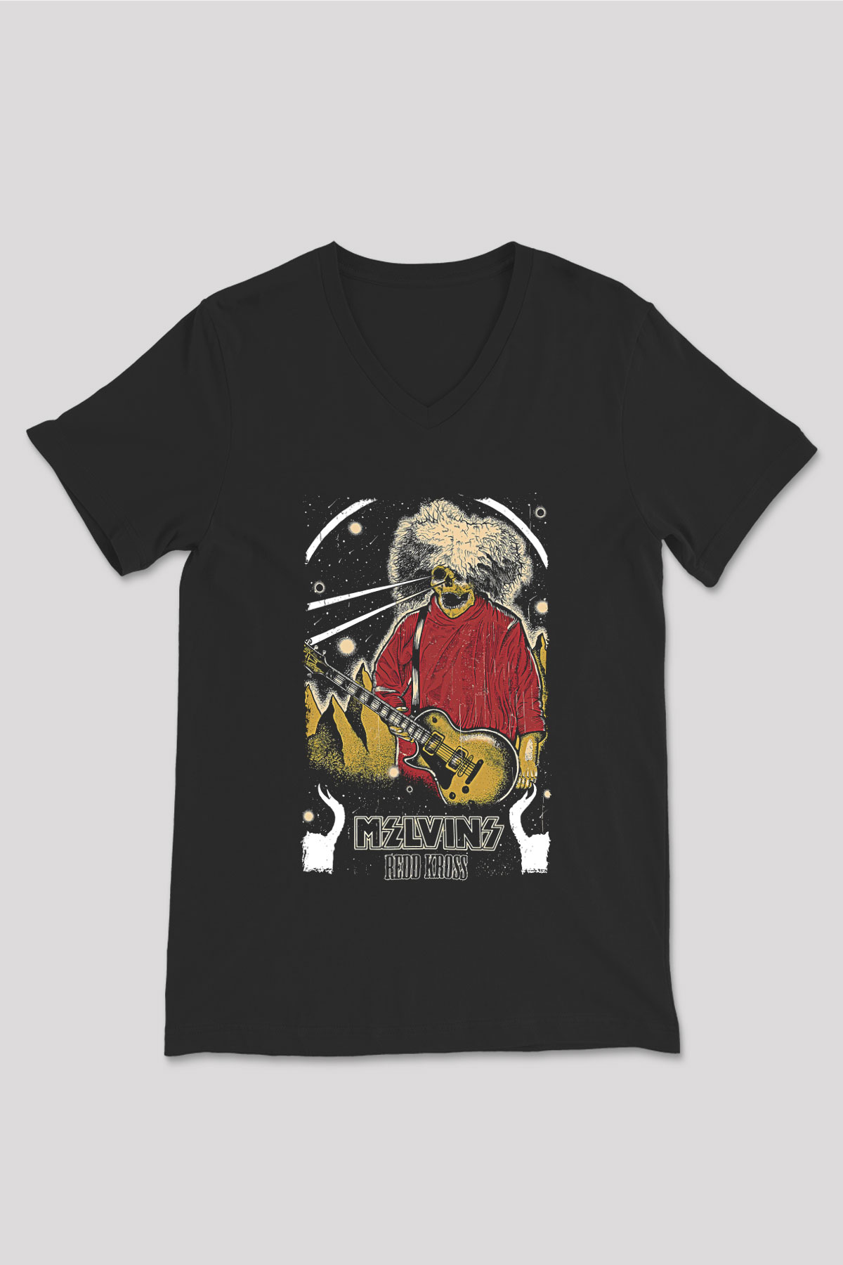 Melvins Baskılı Unisex Siyah V Yaka Tişört - Tshirt