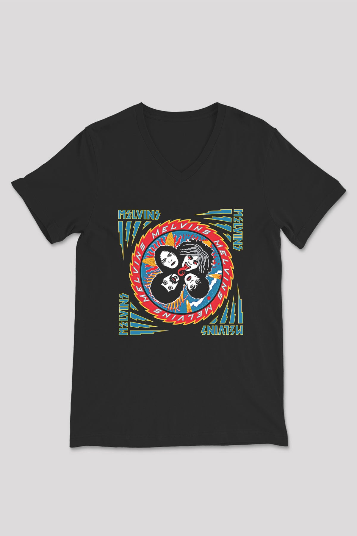 Melvins Baskılı Unisex Siyah V Yaka Tişört - Tshirt