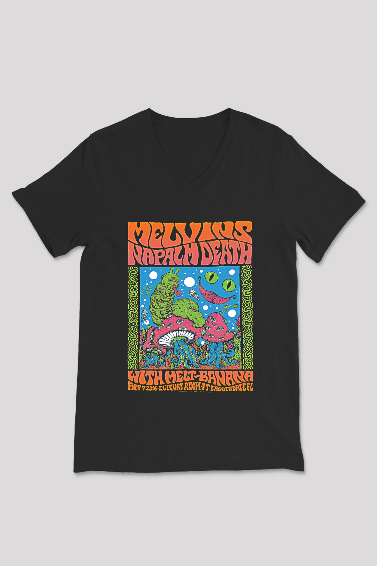 Melvins Baskılı Unisex Siyah V Yaka Tişört - Tshirt