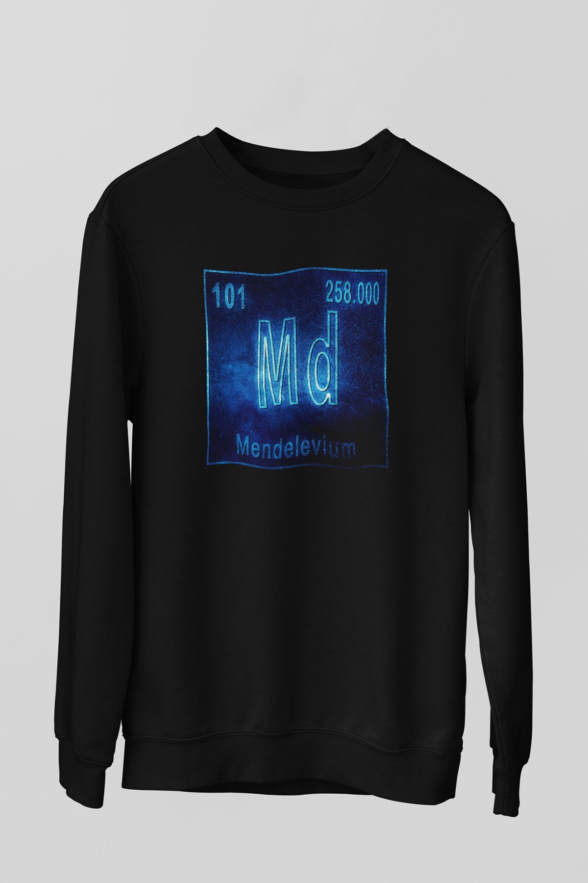 Mendelevyum Atom Numarası Baskılı Unisex Siyah Sweatshirt