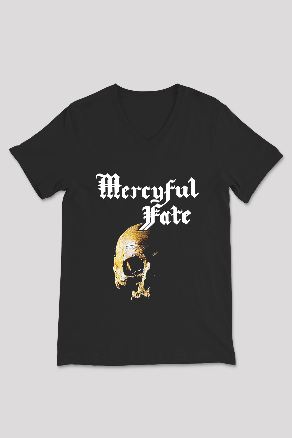 Mercyful Fate Baskılı Unisex Siyah V Yaka Tişört - Tshirt