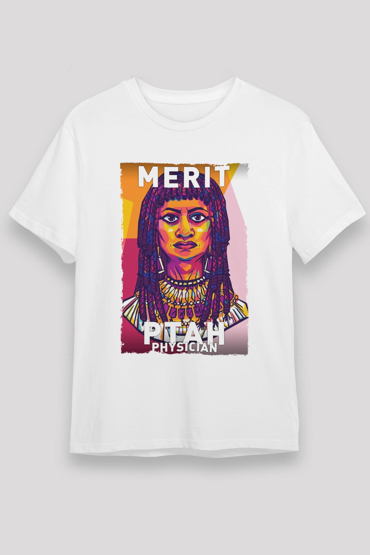 Merit Ptah Baskılı Unisex Beyaz Tişört - Tshirt