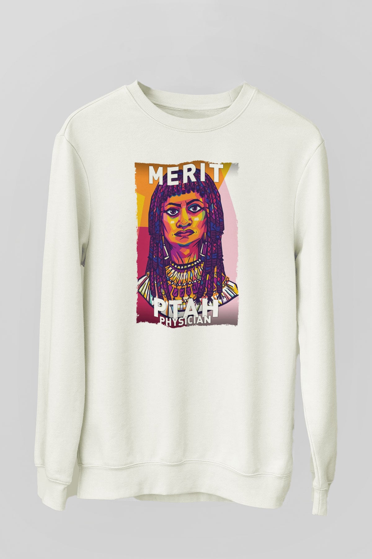 Merit Ptah Baskılı Unisex Ekru Sweatshirt