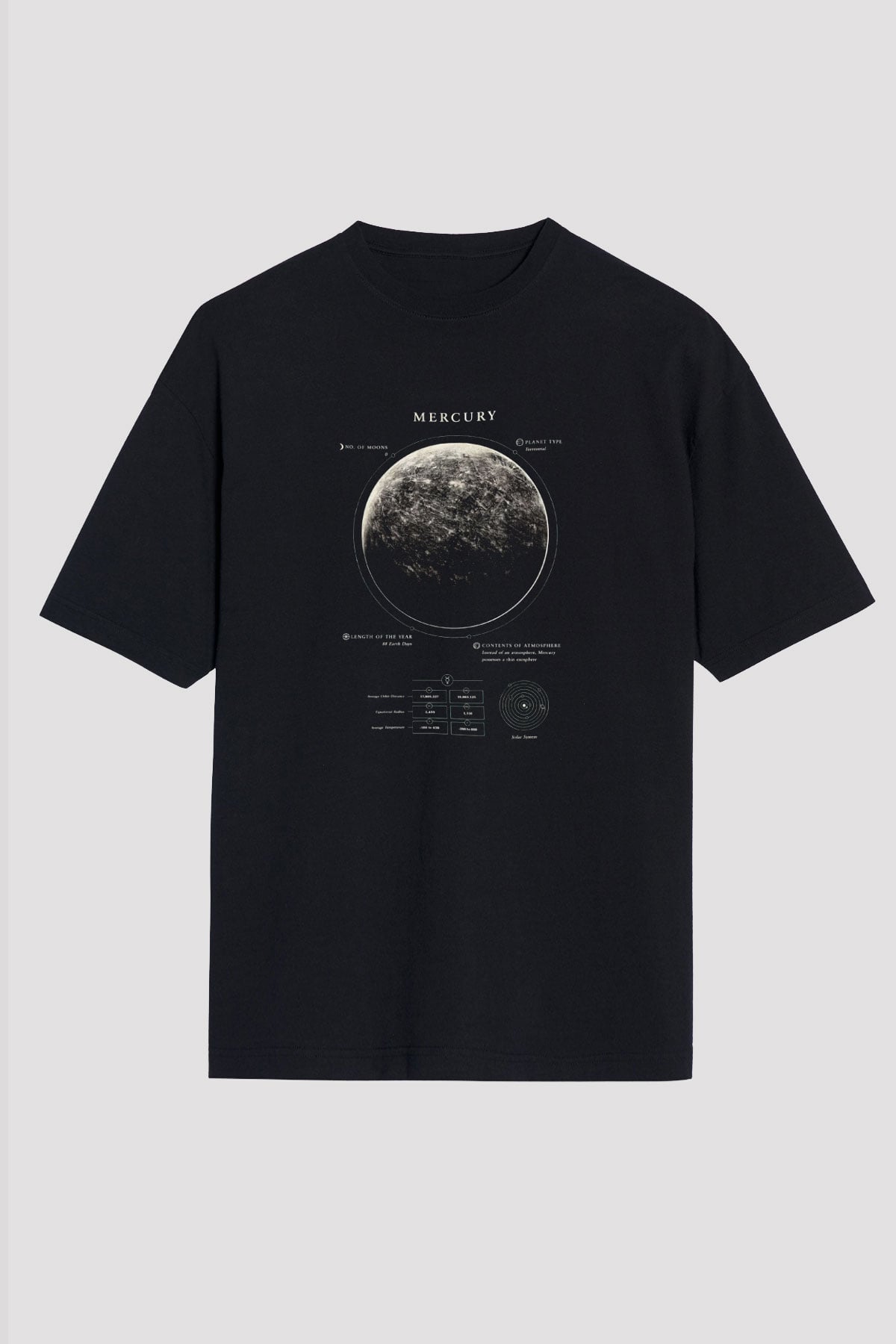Merkür Fiziksel Özellikleri Baskılı Unisex Oversize Tişört - Tshirt