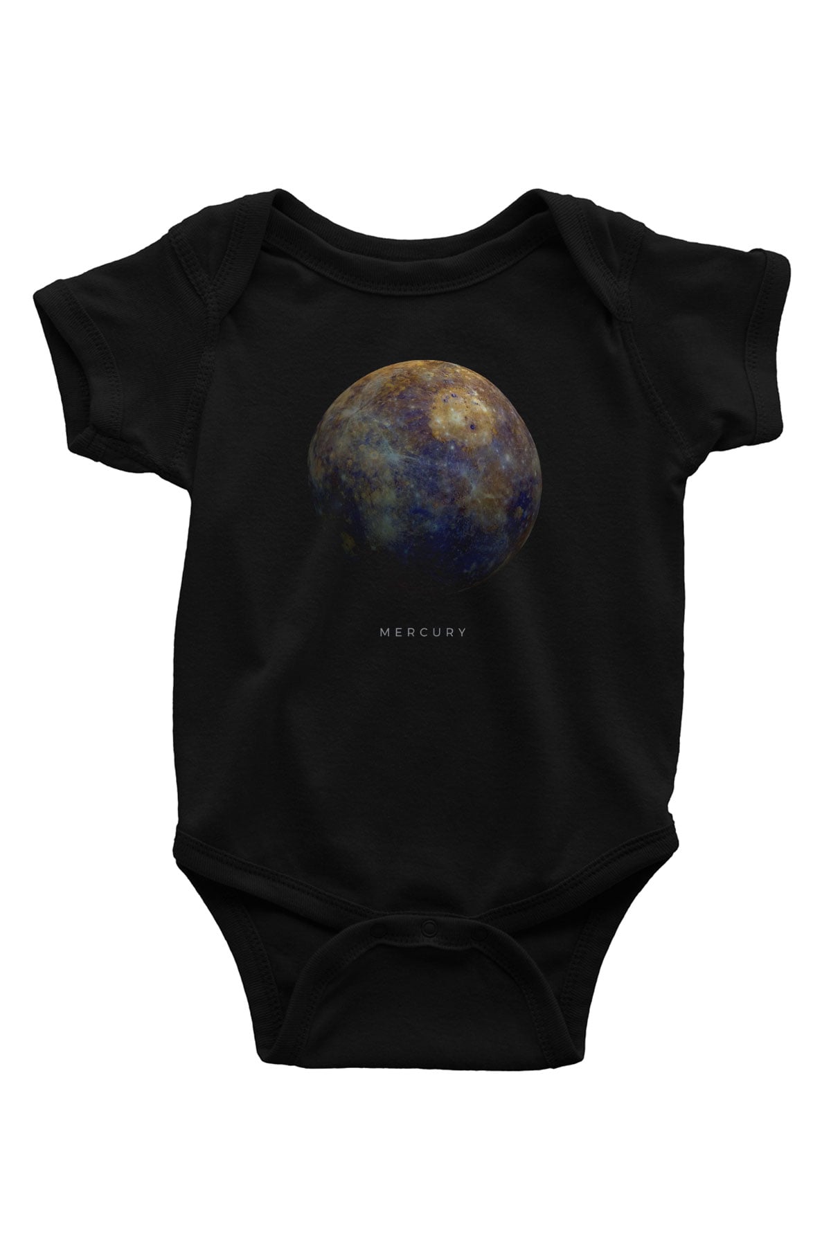 Merkür Gezegen Baskılı Unisex  Siyah Bebek Body - Zıbın