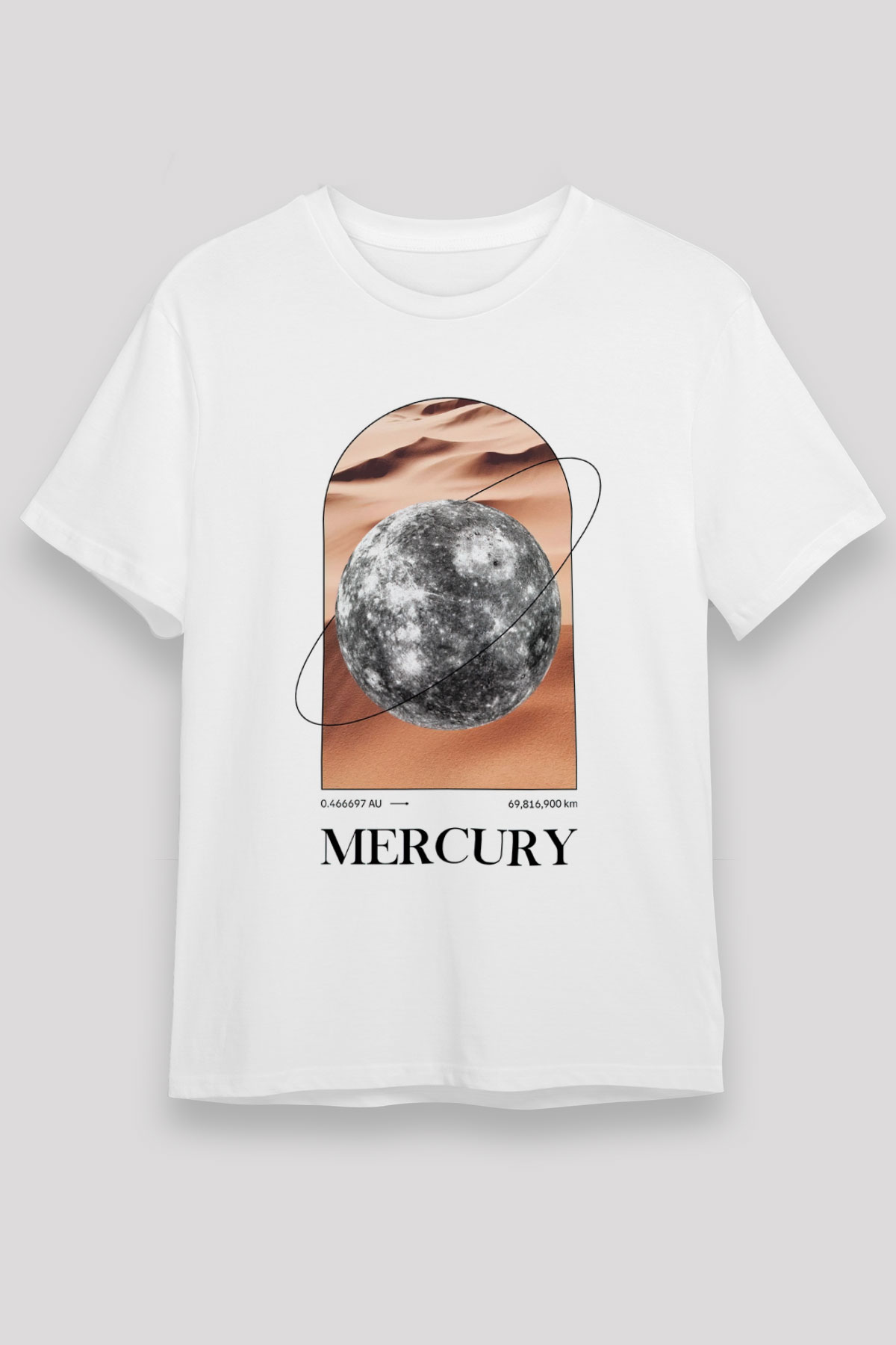 Merkür Gezegeni Baskılı Unisex Beyaz Tişört - Tshirt
