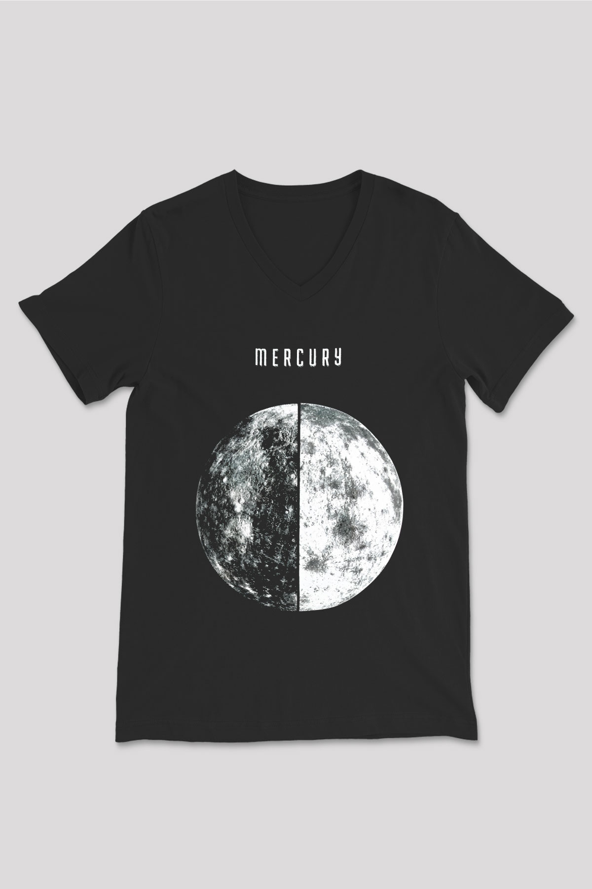 Merkür Siyah Unisex V Yaka Tişört T-Shirt