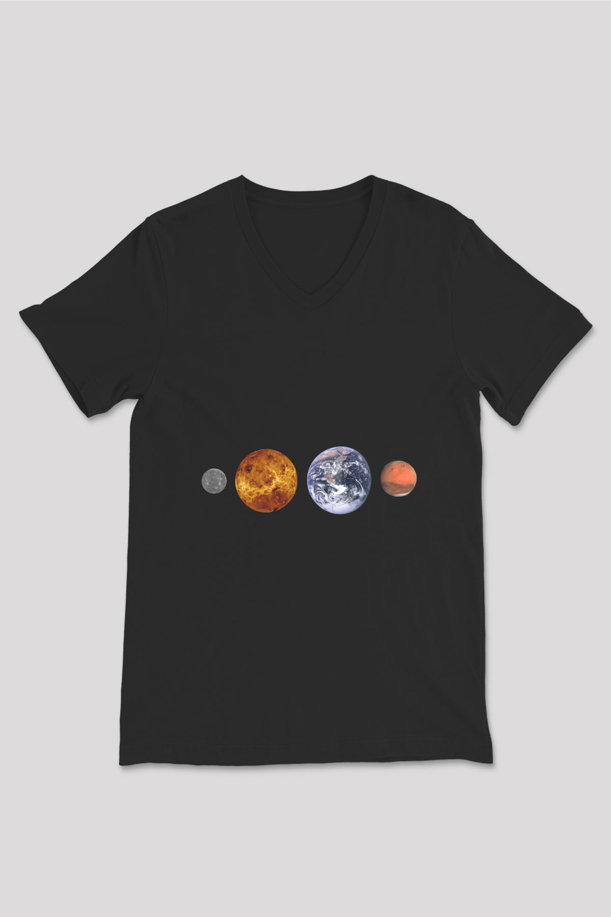 Merkür Siyah Unisex V Yaka Tişört T-Shirt