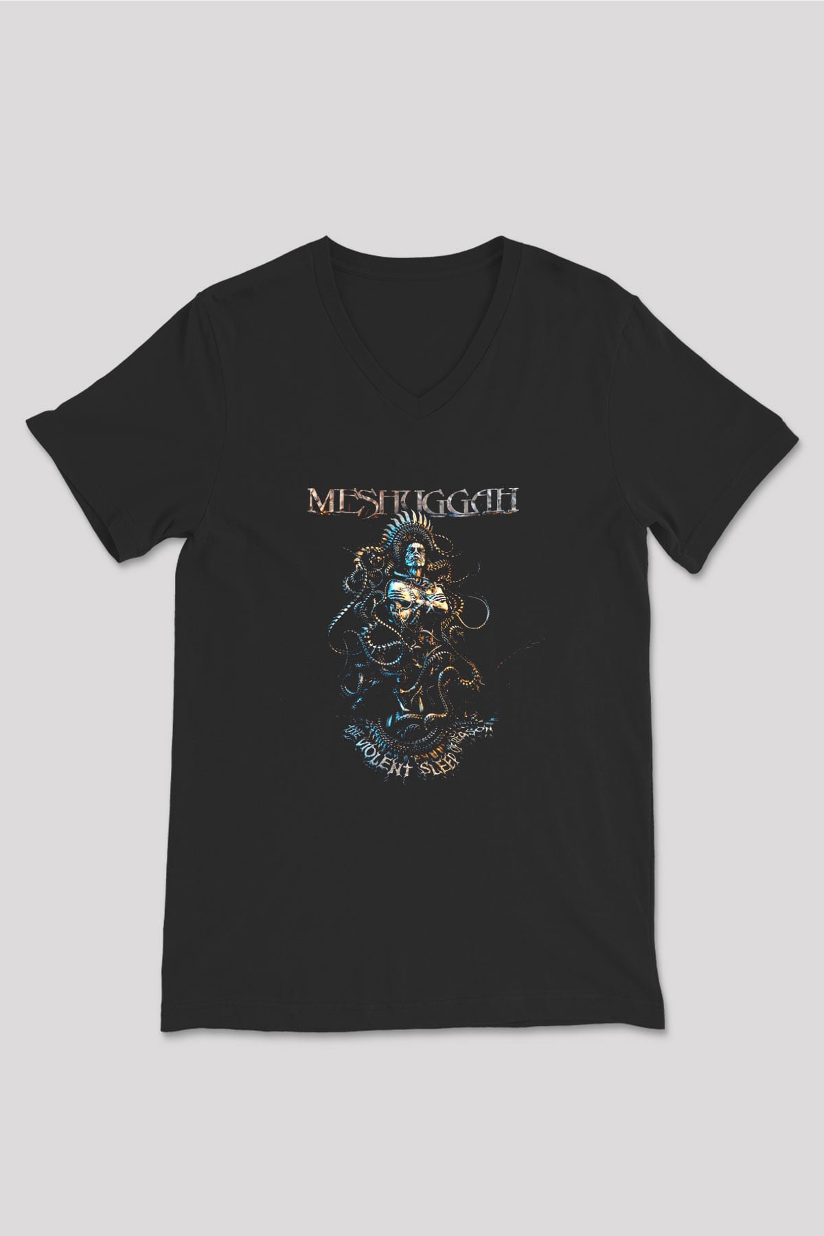 Meshuggah Siyah Unisex V Yaka Tişört T-Shirt