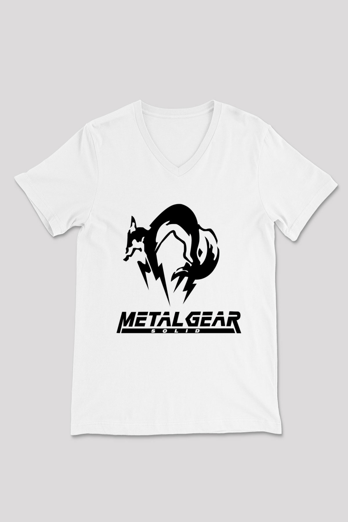 Metal Gear Solid Beyaz Unisex V Yaka Tişört T-Shirt