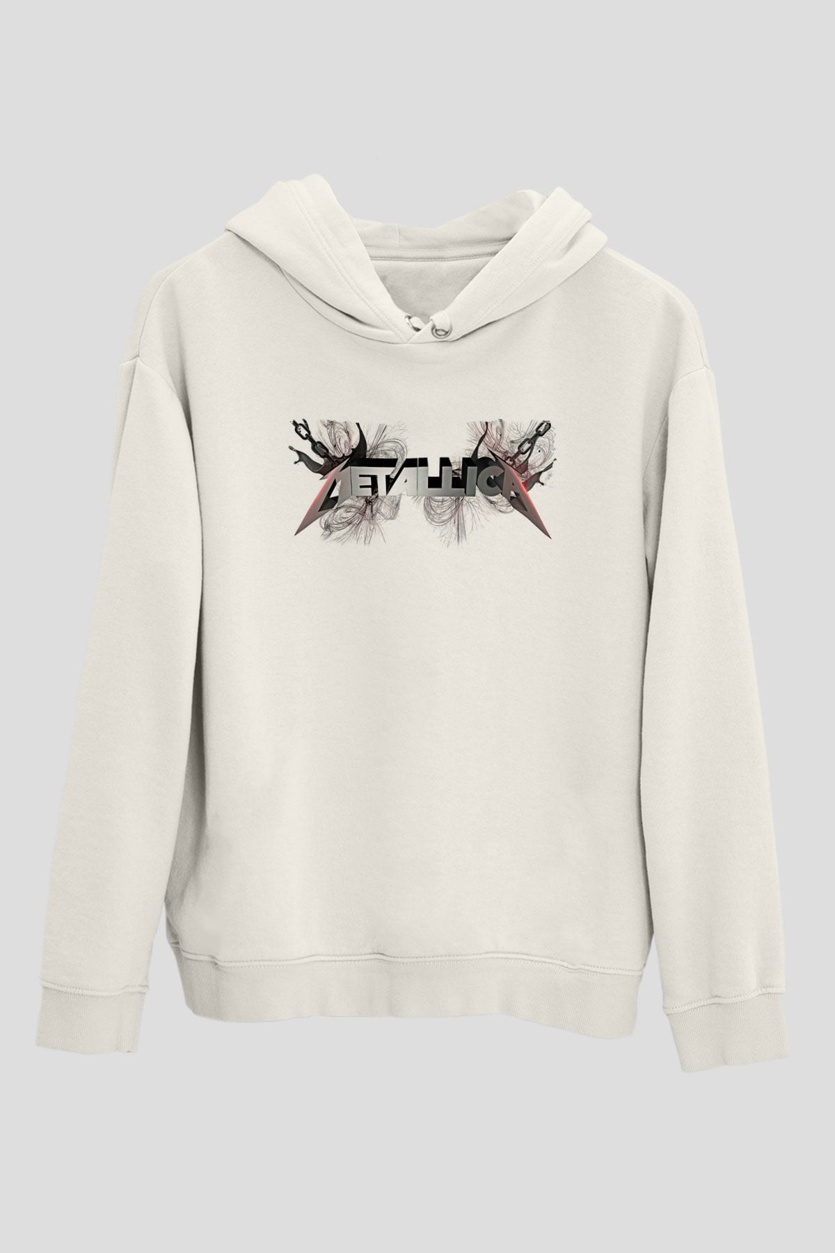 Metallica Baskılı Beyaz Unisex Kapüşonlu Sweatshirt
