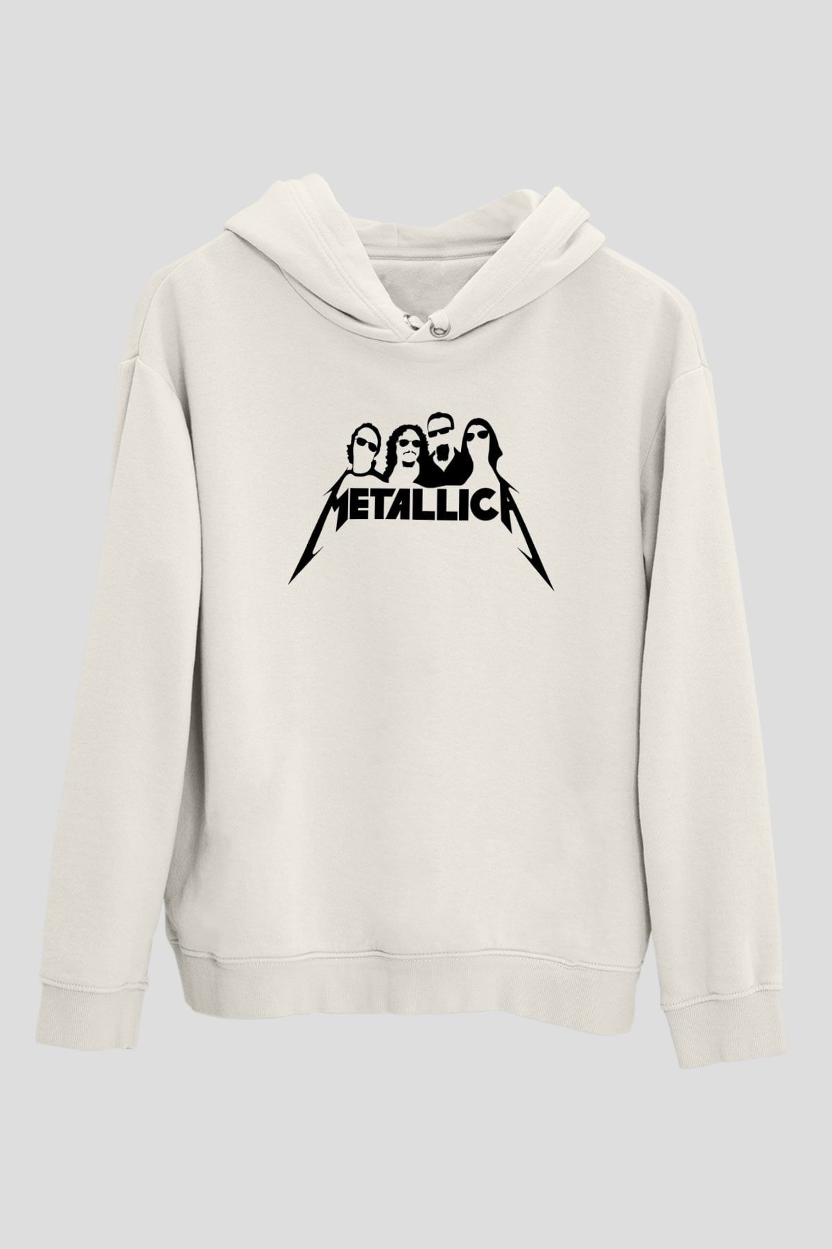 Metallica Baskılı Beyaz Unisex Kapüşonlu Sweatshirt