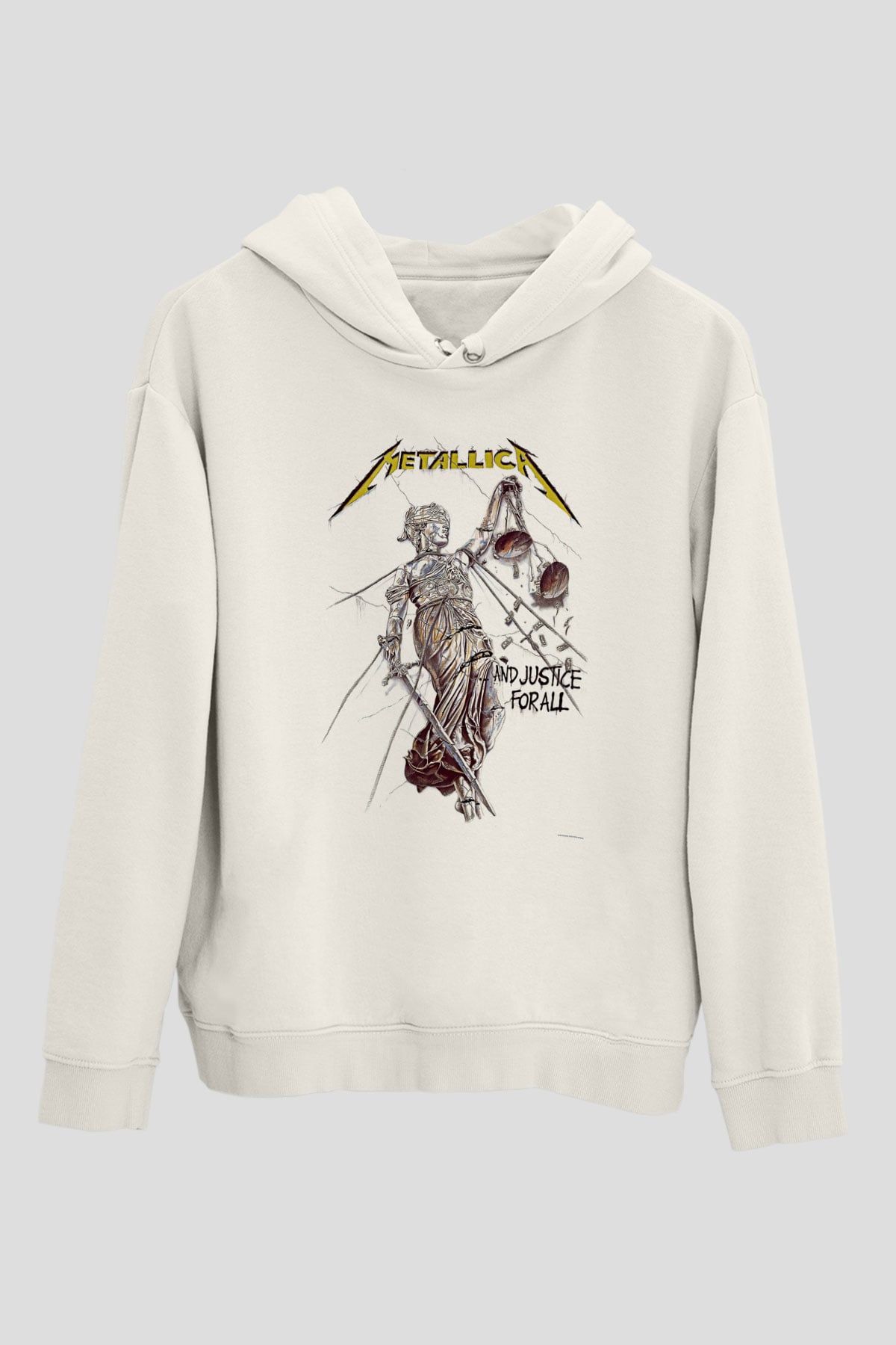 Metallica Baskılı Beyaz Unisex Kapüşonlu Sweatshirt