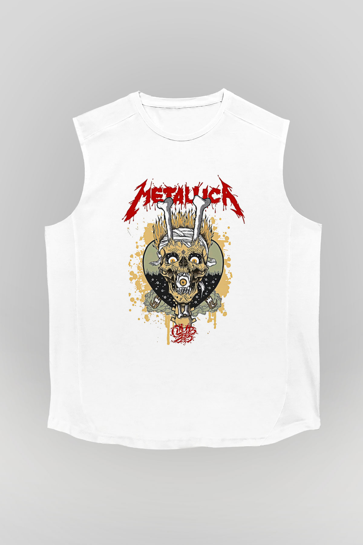 Metallica Baskılı Beyaz Unisex Kolsuz Tişört - Tshirt