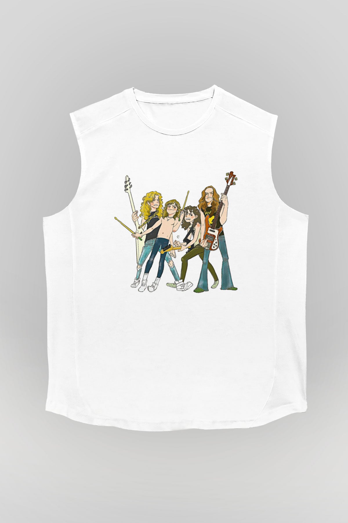 Metallica Baskılı Beyaz Unisex Kolsuz Tişört - Tshirt